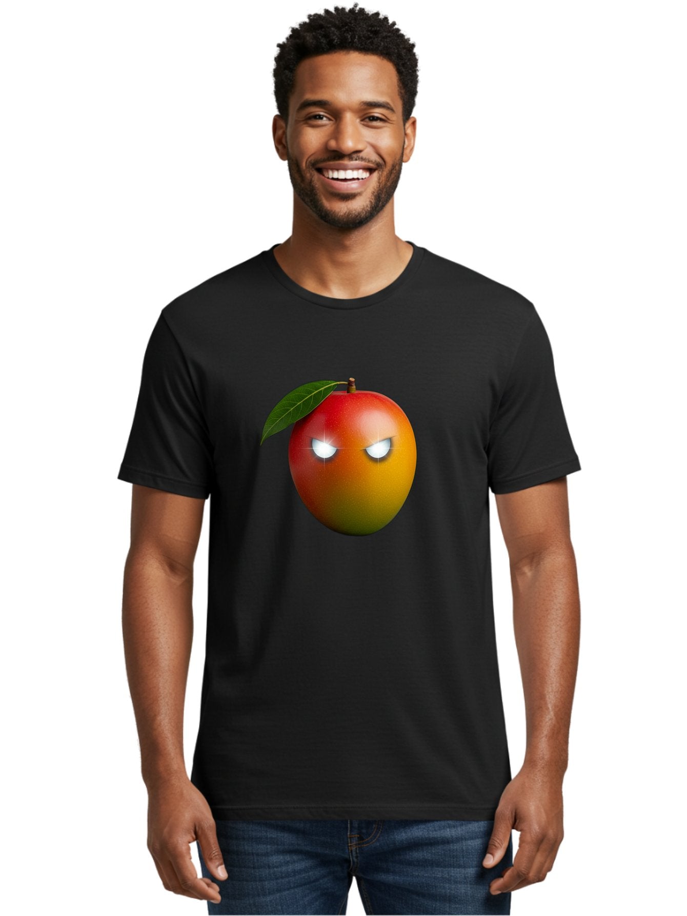 Angry-Mango Men'S Graphic Tee, 100% Cotton, Comfortable Casual Summer Wear, Machine Washable, Angry Mango Face, Mango Fruit, Cartoon Character, Aggressive Expression, Fruit Emoji, Vibrant Colors, Leafy Top, Fun Design, Playful Illustration, Bab647 29