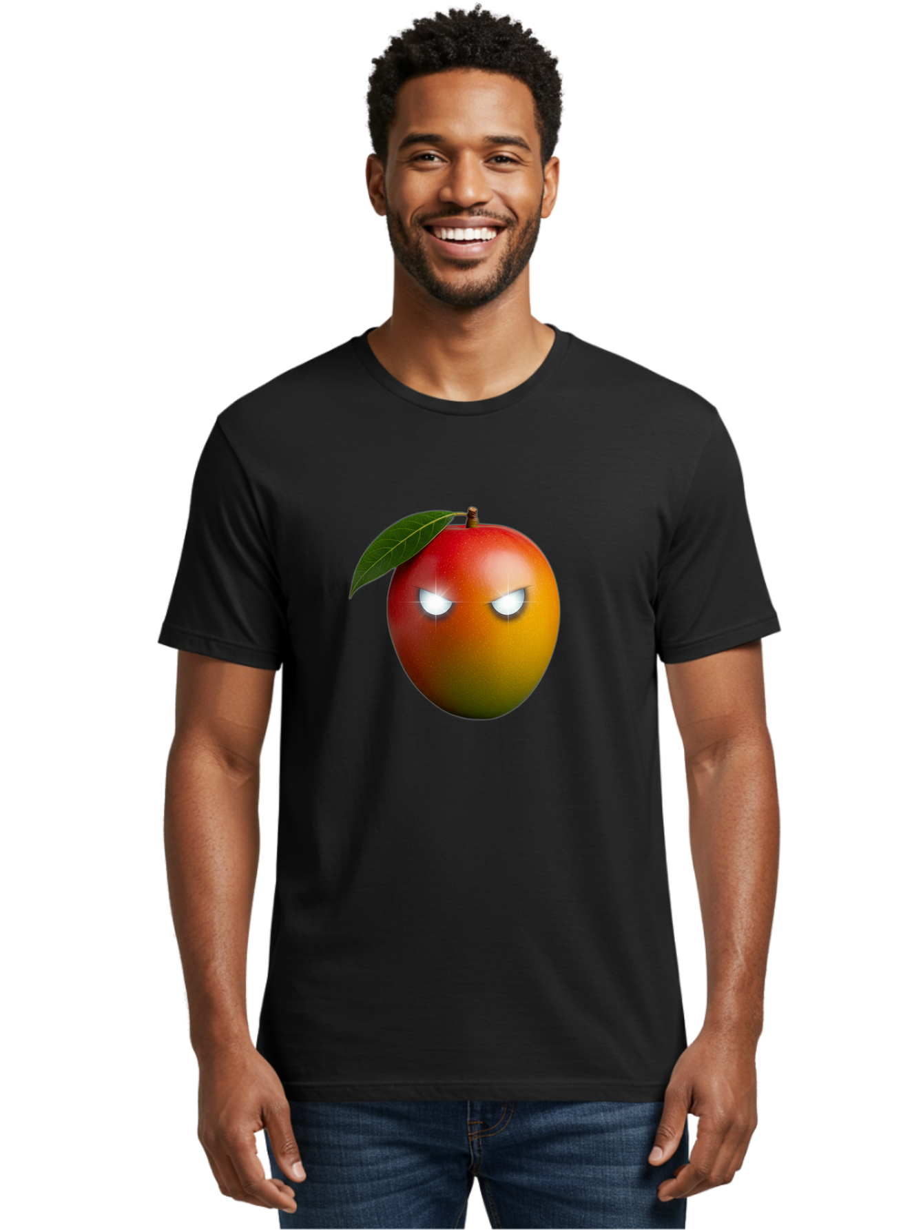 Angry-Mango Men'S Graphic Tee, 100% Cotton, Comfortable Casual Summer Wear, Machine Washable, Angry Mango Face, Mango Fruit, Cartoon Character, Aggressive Expression, Fruit Emoji, Vibrant Colors, Leafy Top, Fun Design, Playful Illustration, Bab647 17