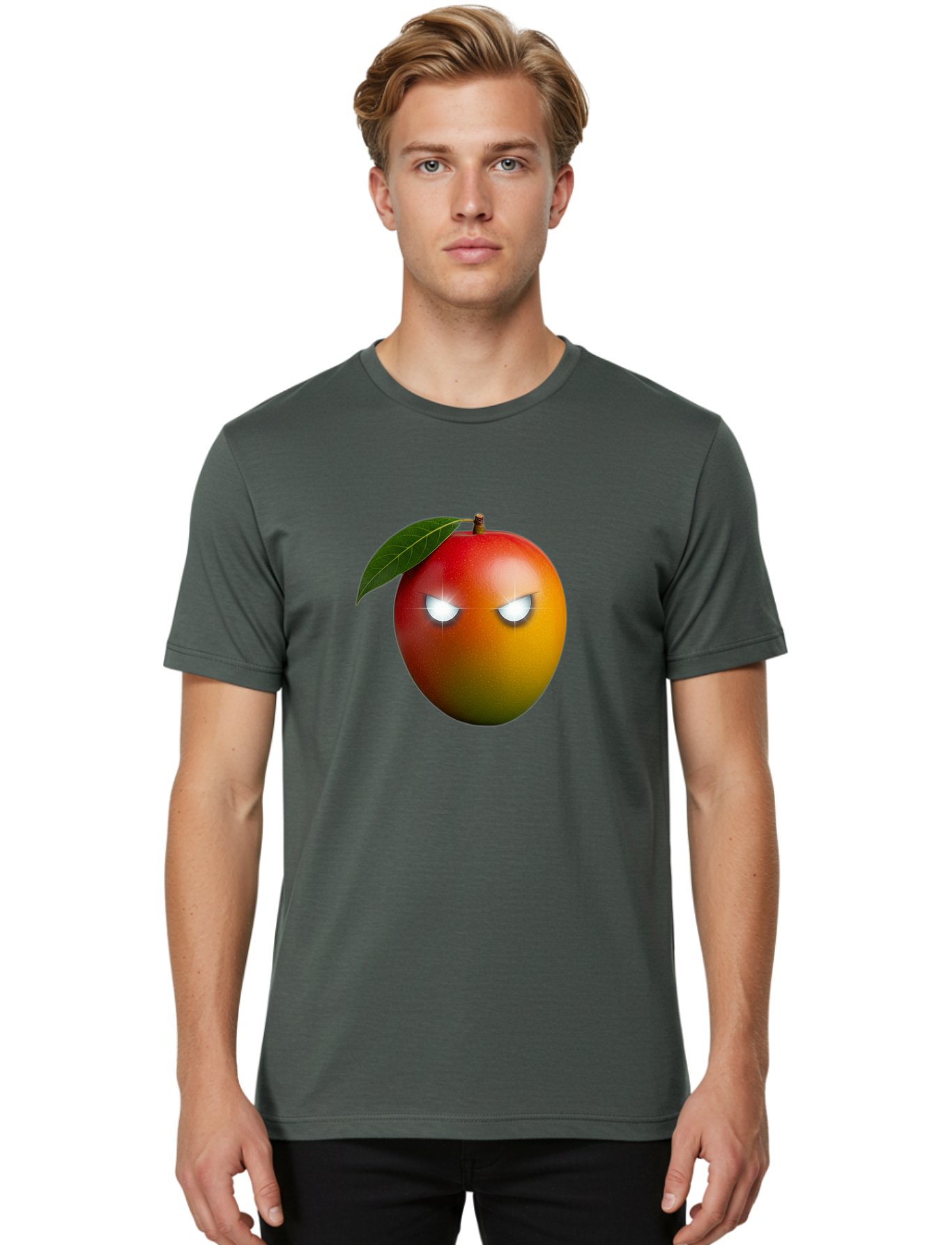 Angry-Mango Men'S Graphic Tee, 100% Cotton, Comfortable Casual Summer Wear, Machine Washable, Angry Mango Face, Mango Fruit, Cartoon Character, Aggressive Expression, Fruit Emoji, Vibrant Colors, Leafy Top, Fun Design, Playful Illustration, Bab647 29