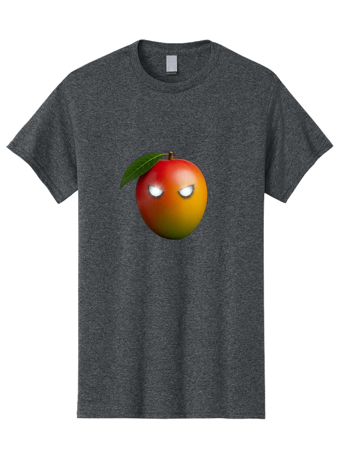 Angry-Mango Men'S Graphic Tee, 100% Cotton, Comfortable Casual Summer Wear, Machine Washable, Angry Mango Face, Mango Fruit, Cartoon Character, Aggressive Expression, Fruit Emoji, Vibrant Colors, Leafy Top, Fun Design, Playful Illustration, Bab647