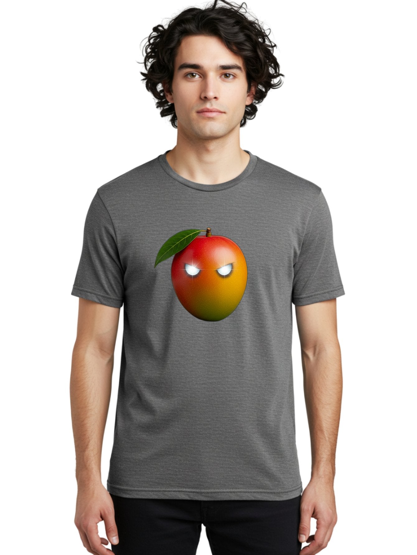 Angry-Mango Men'S Graphic Tee, 100% Cotton, Comfortable Casual Summer Wear, Machine Washable, Angry Mango Face, Mango Fruit, Cartoon Character, Aggressive Expression, Fruit Emoji, Vibrant Colors, Leafy Top, Fun Design, Playful Illustration, Bab647 18