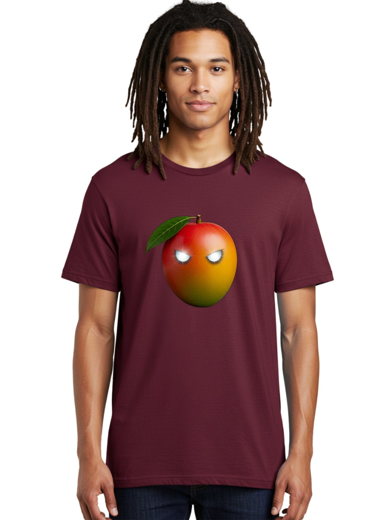 Angry-Mango Men'S Graphic Tee, 100% Cotton, Comfortable Casual Summer Wear, Machine Washable, Angry Mango Face, Mango Fruit, Cartoon Character, Aggressive Expression, Fruit Emoji, Vibrant Colors, Leafy Top, Fun Design, Playful Illustration, Bab647 20