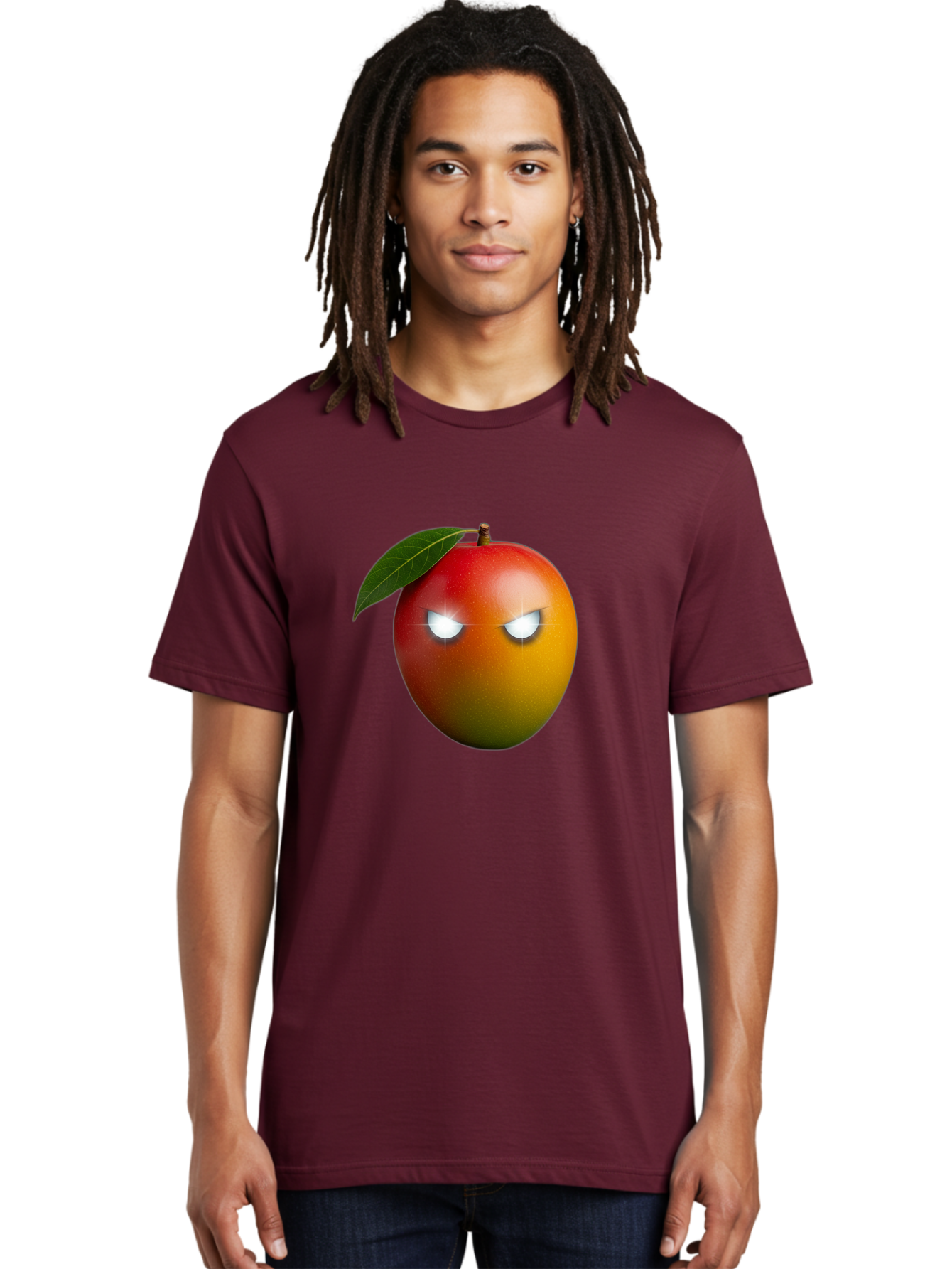 Angry-Mango Men'S Graphic Tee, 100% Cotton, Comfortable Casual Summer Wear, Machine Washable, Angry Mango Face, Mango Fruit, Cartoon Character, Aggressive Expression, Fruit Emoji, Vibrant Colors, Leafy Top, Fun Design, Playful Illustration, Bab647 30