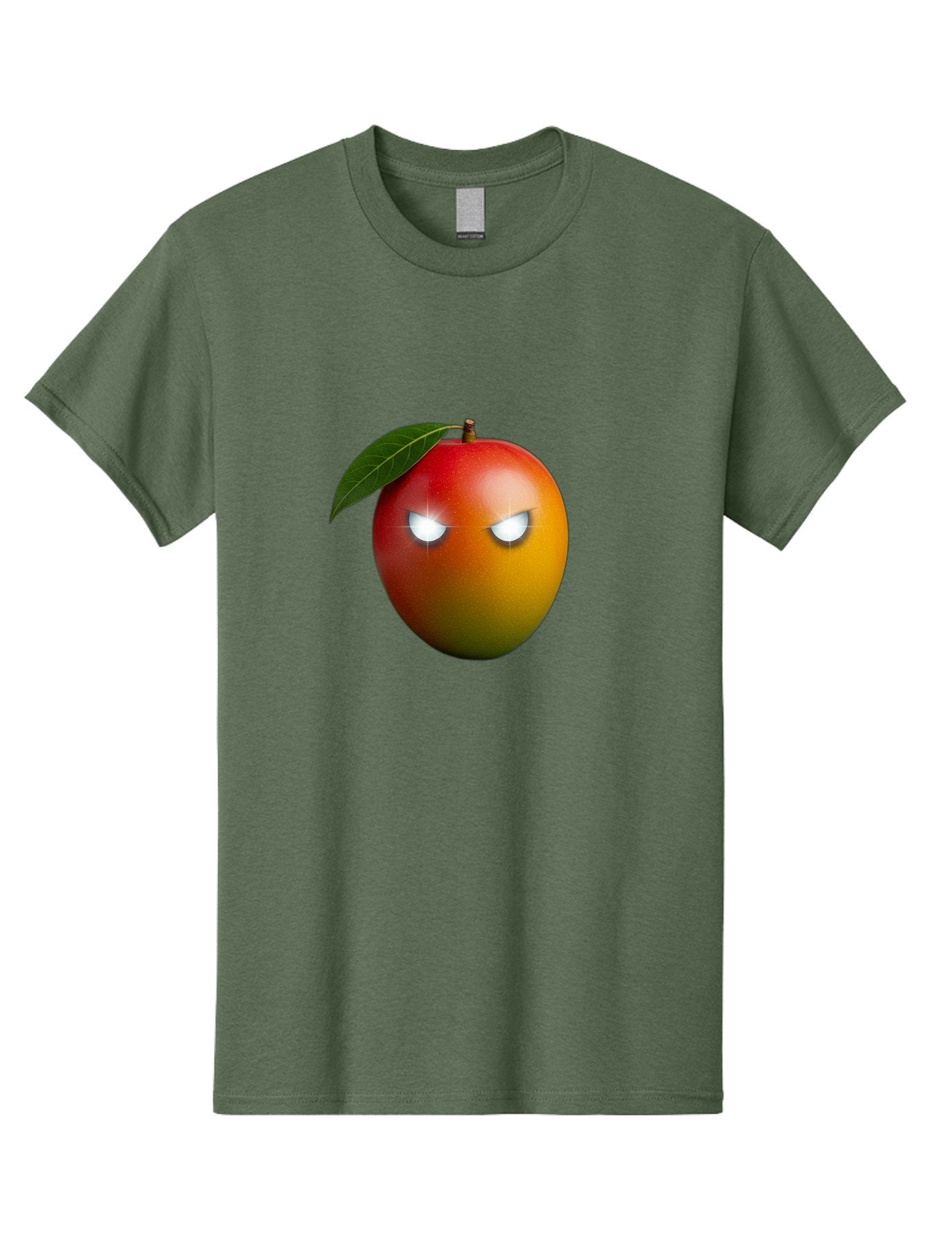 Angry-Mango Men'S Graphic Tee, 100% Cotton, Comfortable Casual Summer Wear, Machine Washable, Angry Mango Face, Mango Fruit, Cartoon Character, Aggressive Expression, Fruit Emoji, Vibrant Colors, Leafy Top, Fun Design, Playful Illustration, Bab647 3