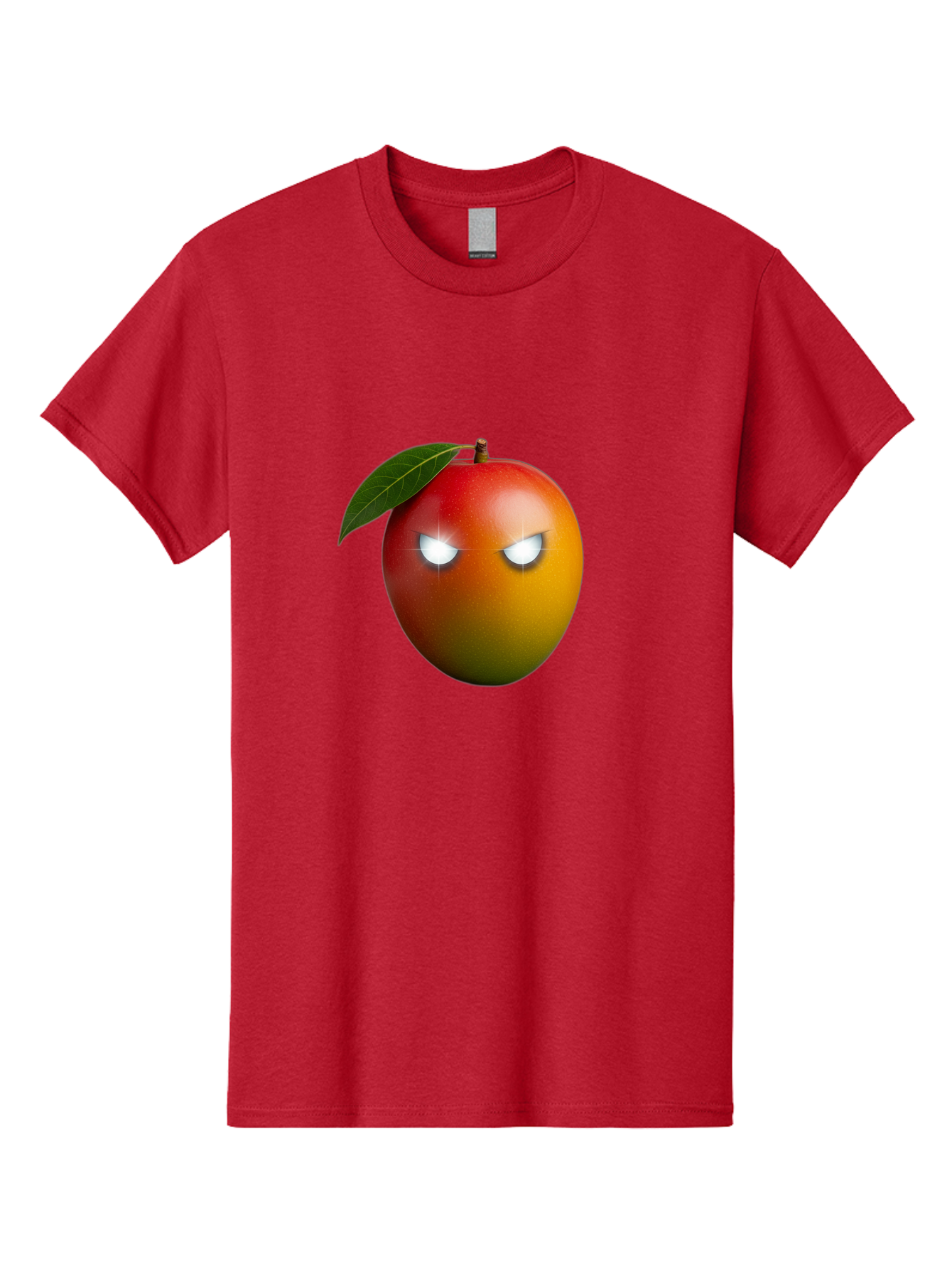 Angry-Mango Men'S Graphic Tee, 100% Cotton, Comfortable Casual Summer Wear, Machine Washable, Angry Mango Face, Mango Fruit, Cartoon Character, Aggressive Expression, Fruit Emoji, Vibrant Colors, Leafy Top, Fun Design, Playful Illustration, Bab647