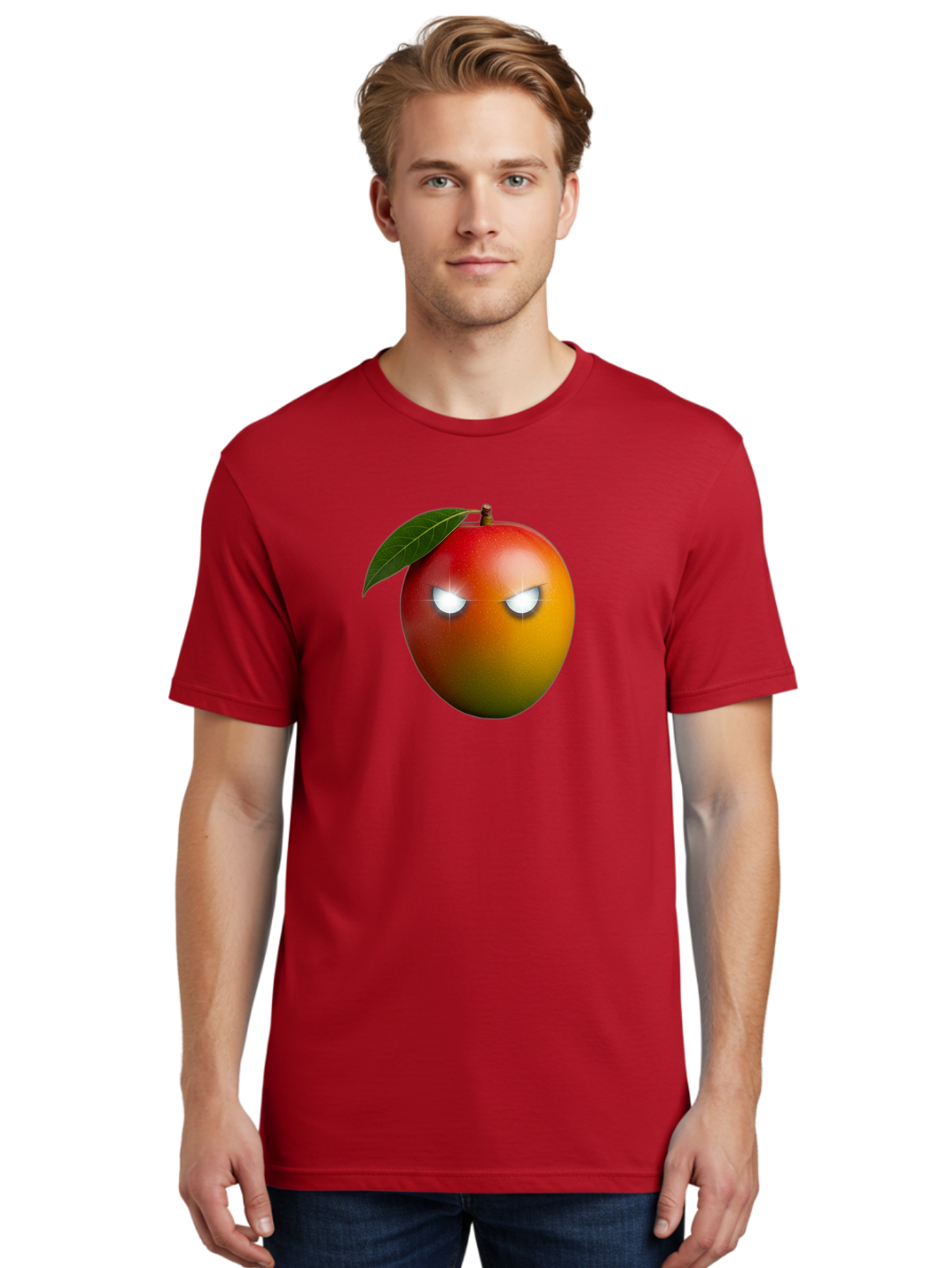 Angry-Mango Men'S Graphic Tee, 100% Cotton, Comfortable Casual Summer Wear, Machine Washable, Angry Mango Face, Mango Fruit, Cartoon Character, Aggressive Expression, Fruit Emoji, Vibrant Colors, Leafy Top, Fun Design, Playful Illustration, Bab647 16