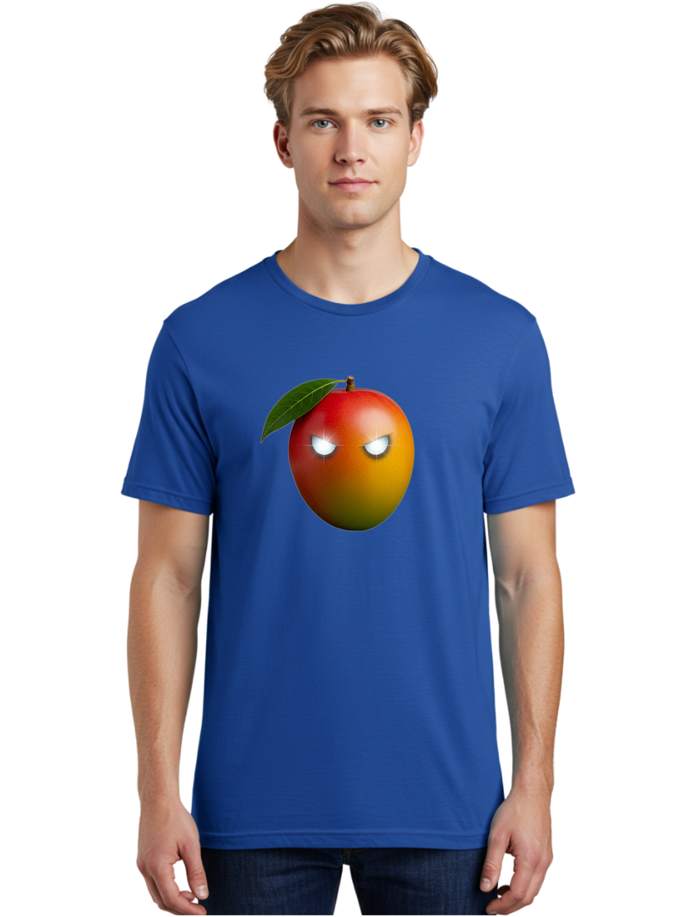 Angry-Mango Men'S Graphic Tee, 100% Cotton, Comfortable Casual Summer Wear, Machine Washable, Angry Mango Face, Mango Fruit, Cartoon Character, Aggressive Expression, Fruit Emoji, Vibrant Colors, Leafy Top, Fun Design, Playful Illustration, Bab647 18