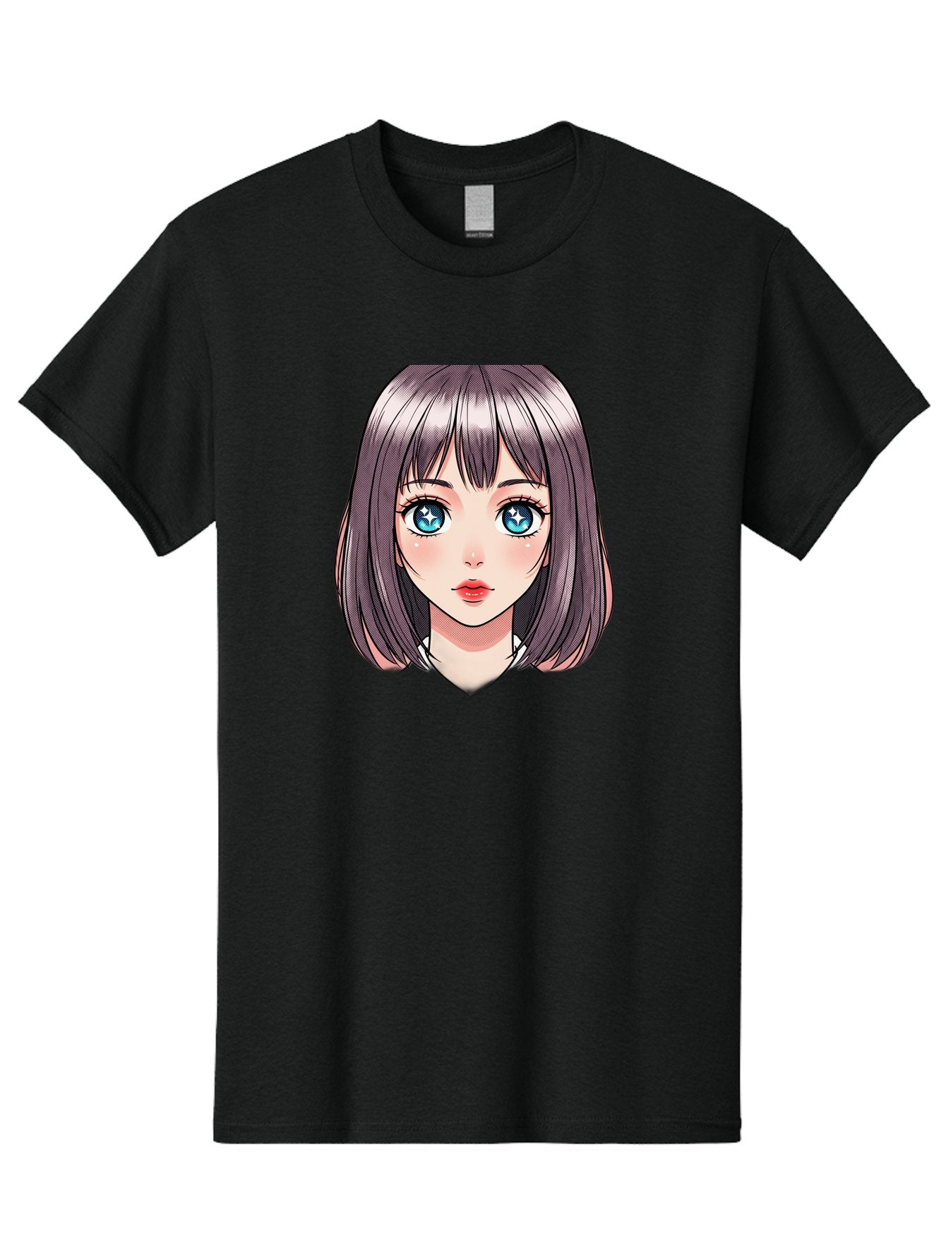 Anime-Girl Men'S Graphic Tee, 100% Cotton, Comfortable Casual Summer Wear, Machine Washable, Anime Girl, Manga Style, Blue Eyes, Short Hair, Bangs, Cartoon Character, Vibrant Colors, Kawaii Art, Digital Illustration, Young Female Character, Bab648 5