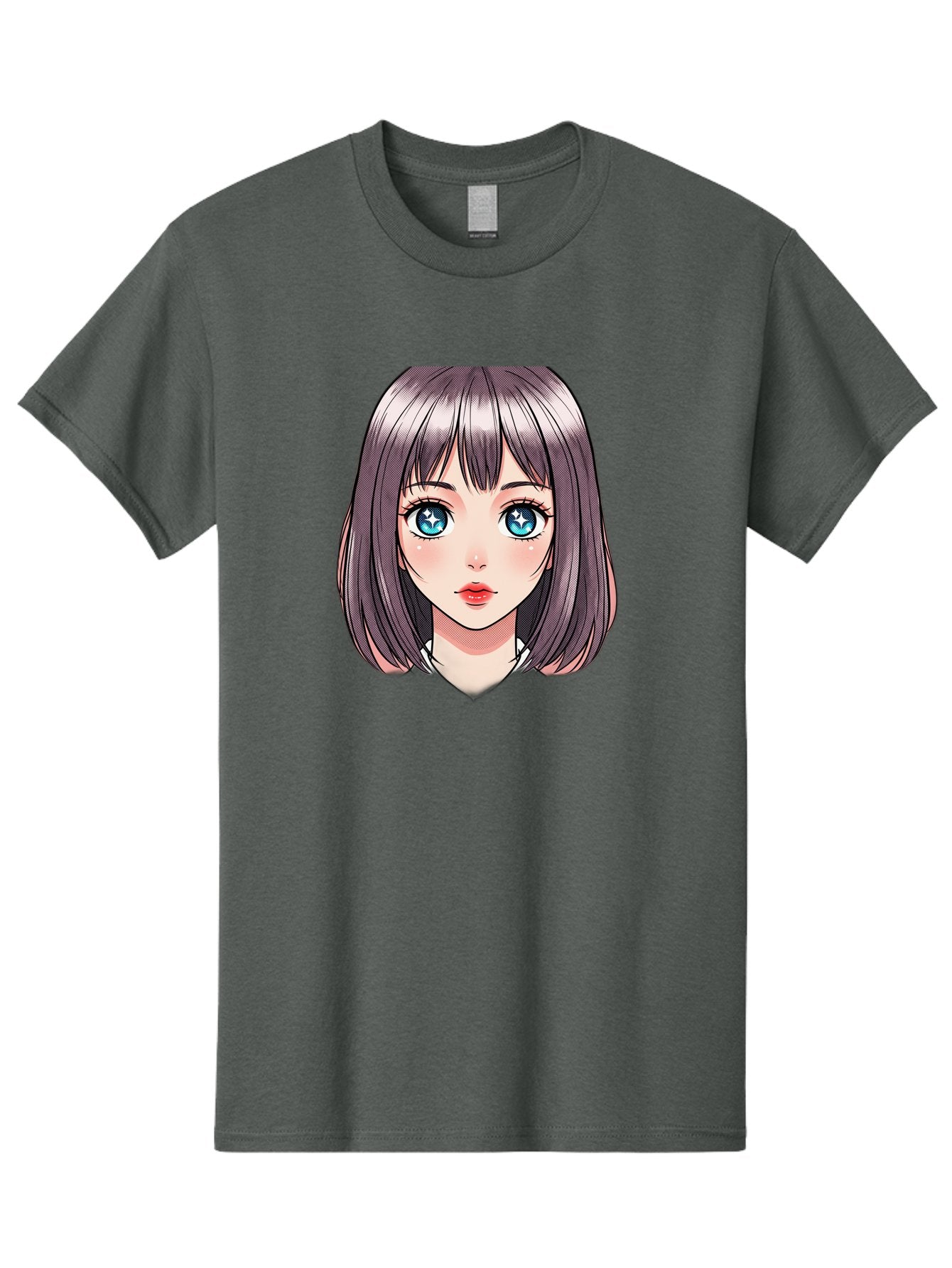 Anime-Girl Men'S Graphic Tee, 100% Cotton, Comfortable Casual Summer Wear, Machine Washable, Anime Girl, Manga Style, Blue Eyes, Short Hair, Bangs, Cartoon Character, Vibrant Colors, Kawaii Art, Digital Illustration, Young Female Character, Bab648 6