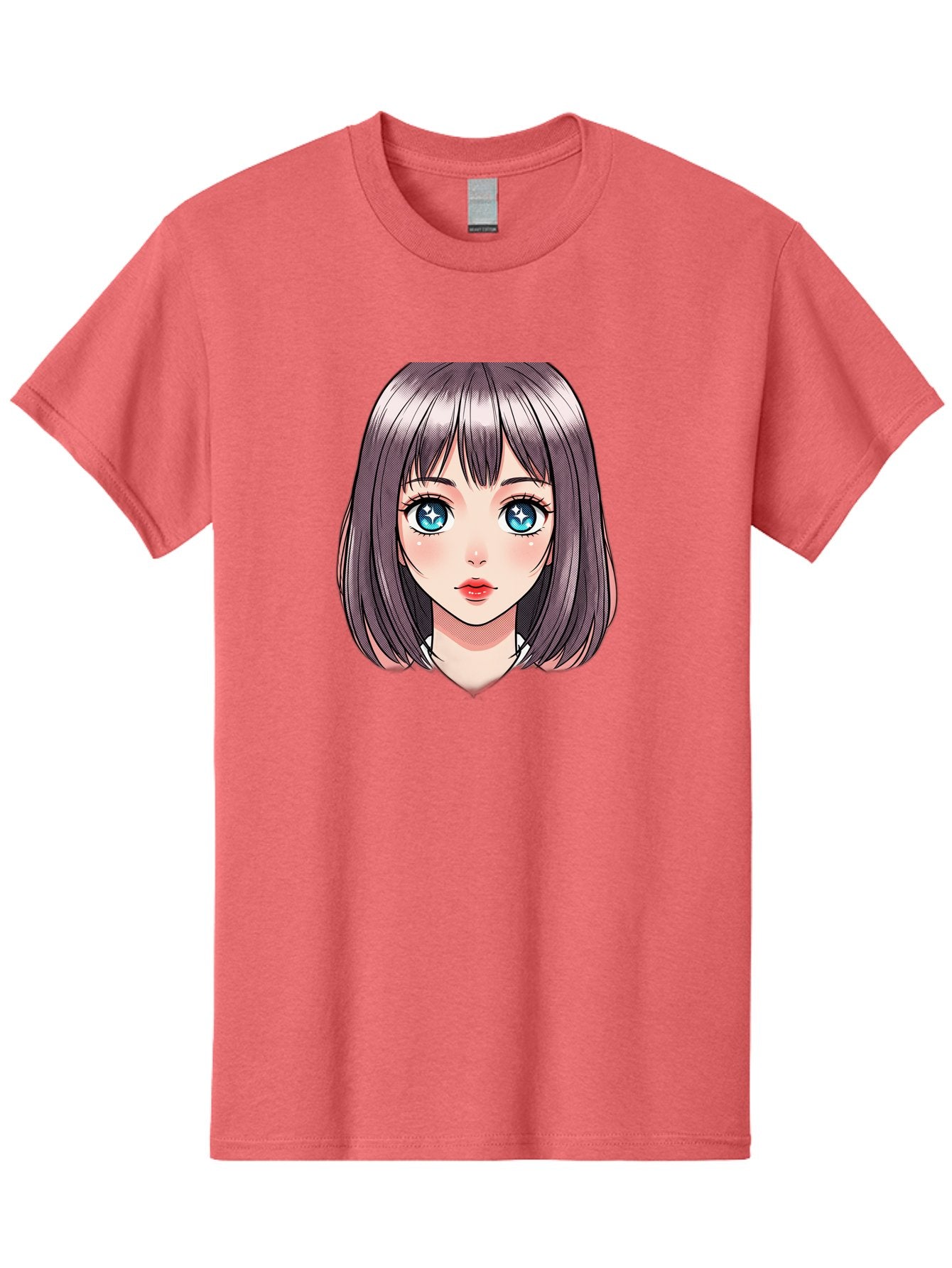 Anime-Girl Men'S Graphic Tee, 100% Cotton, Comfortable Casual Summer Wear, Machine Washable, Anime Girl, Manga Style, Blue Eyes, Short Hair, Bangs, Cartoon Character, Vibrant Colors, Kawaii Art, Digital Illustration, Young Female Character, Bab648 8