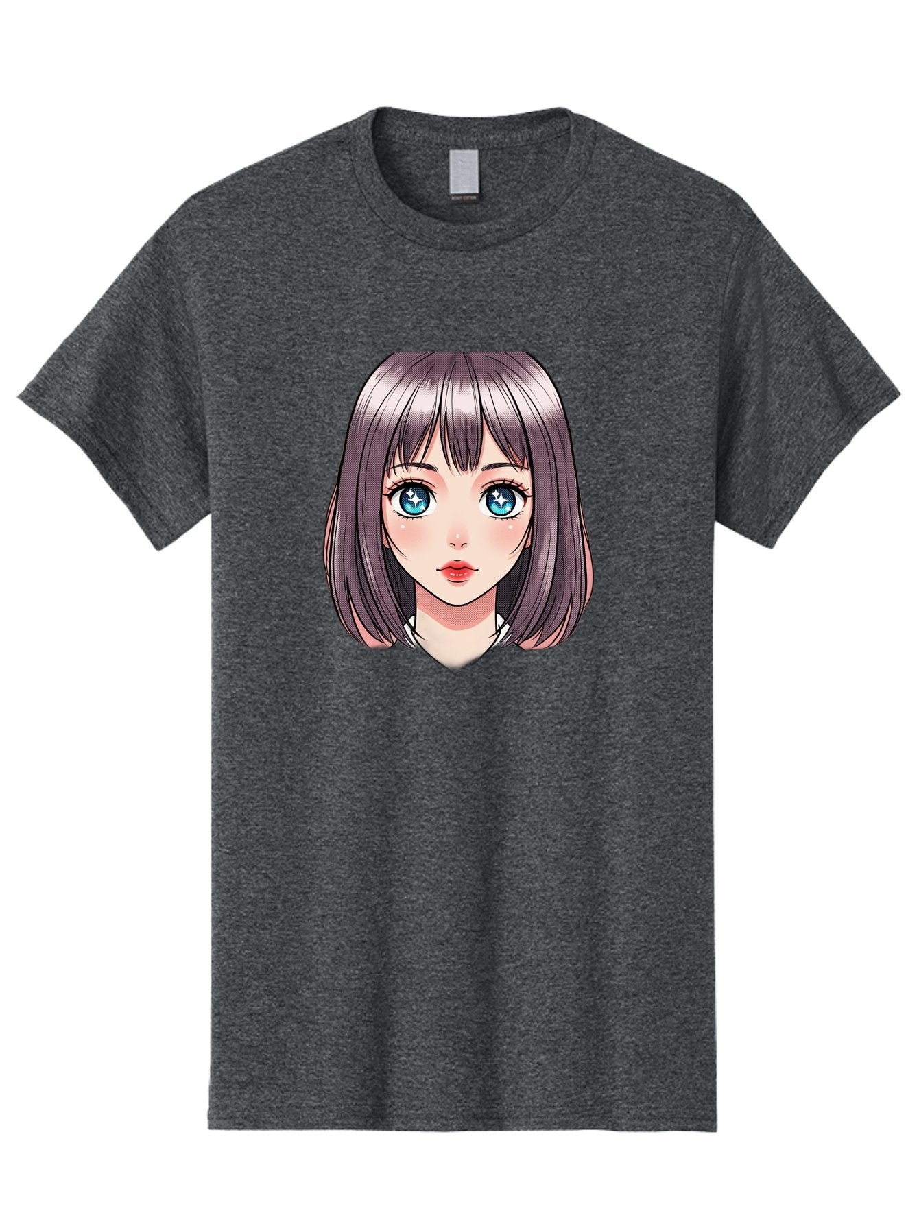 Anime-Girl Men'S Graphic Tee, 100% Cotton, Comfortable Casual Summer Wear, Machine Washable, Anime Girl, Manga Style, Blue Eyes, Short Hair, Bangs, Cartoon Character, Vibrant Colors, Kawaii Art, Digital Illustration, Young Female Character, Bab648 13