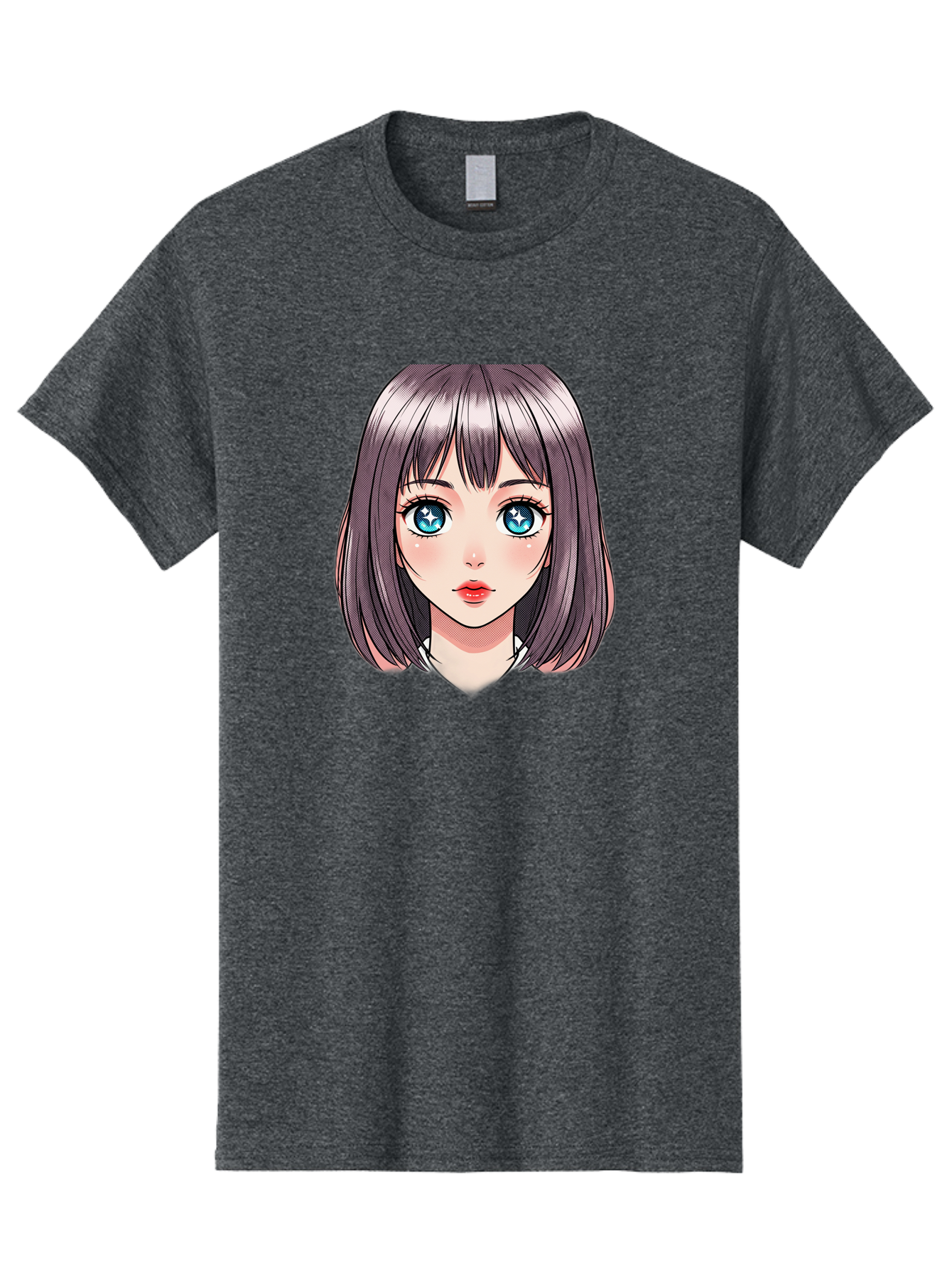 Anime-Girl Men'S Graphic Tee, 100% Cotton, Comfortable Casual Summer Wear, Machine Washable, Anime Girl, Manga Style, Blue Eyes, Short Hair, Bangs, Cartoon Character, Vibrant Colors, Kawaii Art, Digital Illustration, Young Female Character, Bab648 15