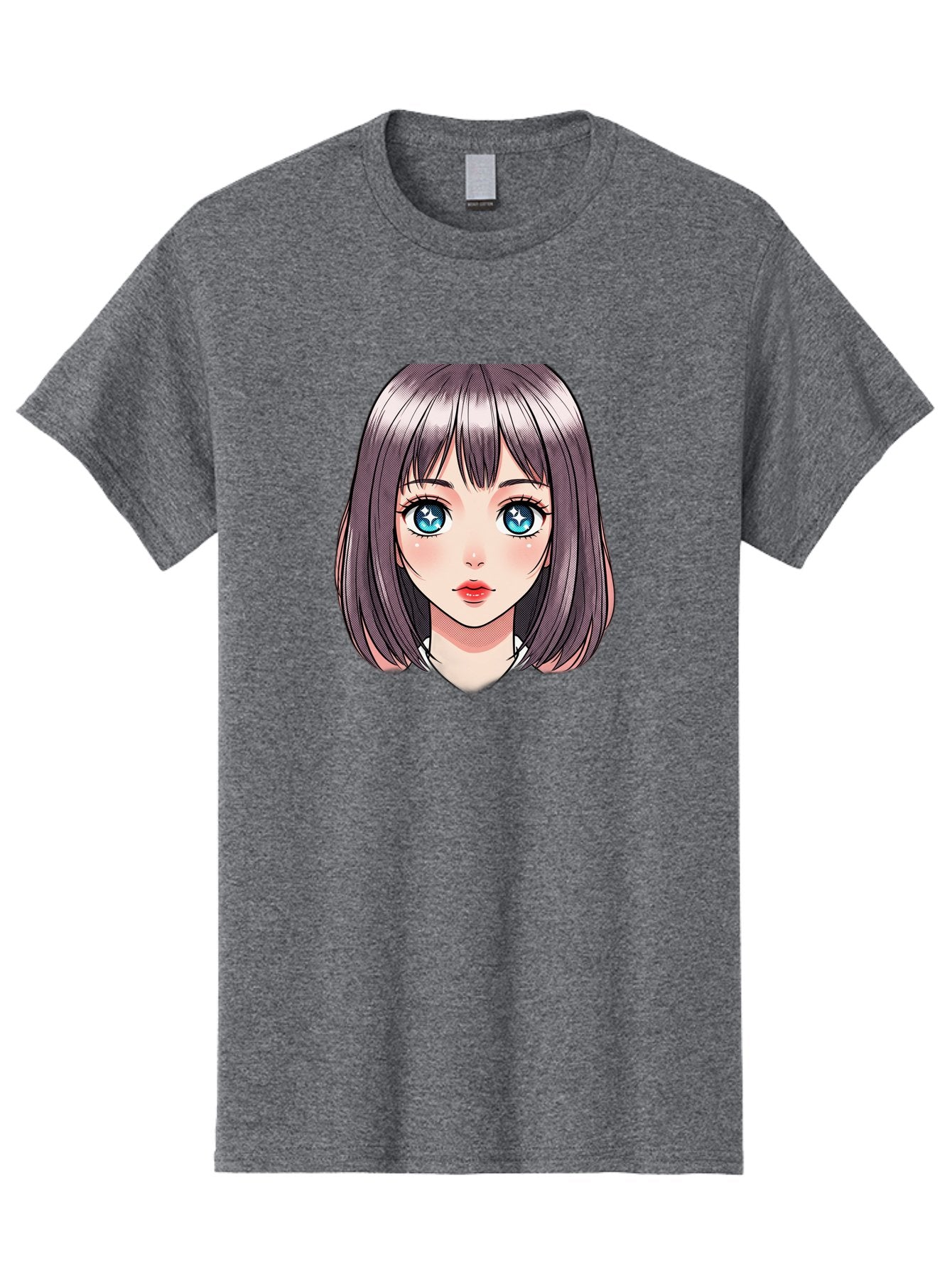 Anime-Girl Men'S Graphic Tee, 100% Cotton, Comfortable Casual Summer Wear, Machine Washable, Anime Girl, Manga Style, Blue Eyes, Short Hair, Bangs, Cartoon Character, Vibrant Colors, Kawaii Art, Digital Illustration, Young Female Character, Bab648 12