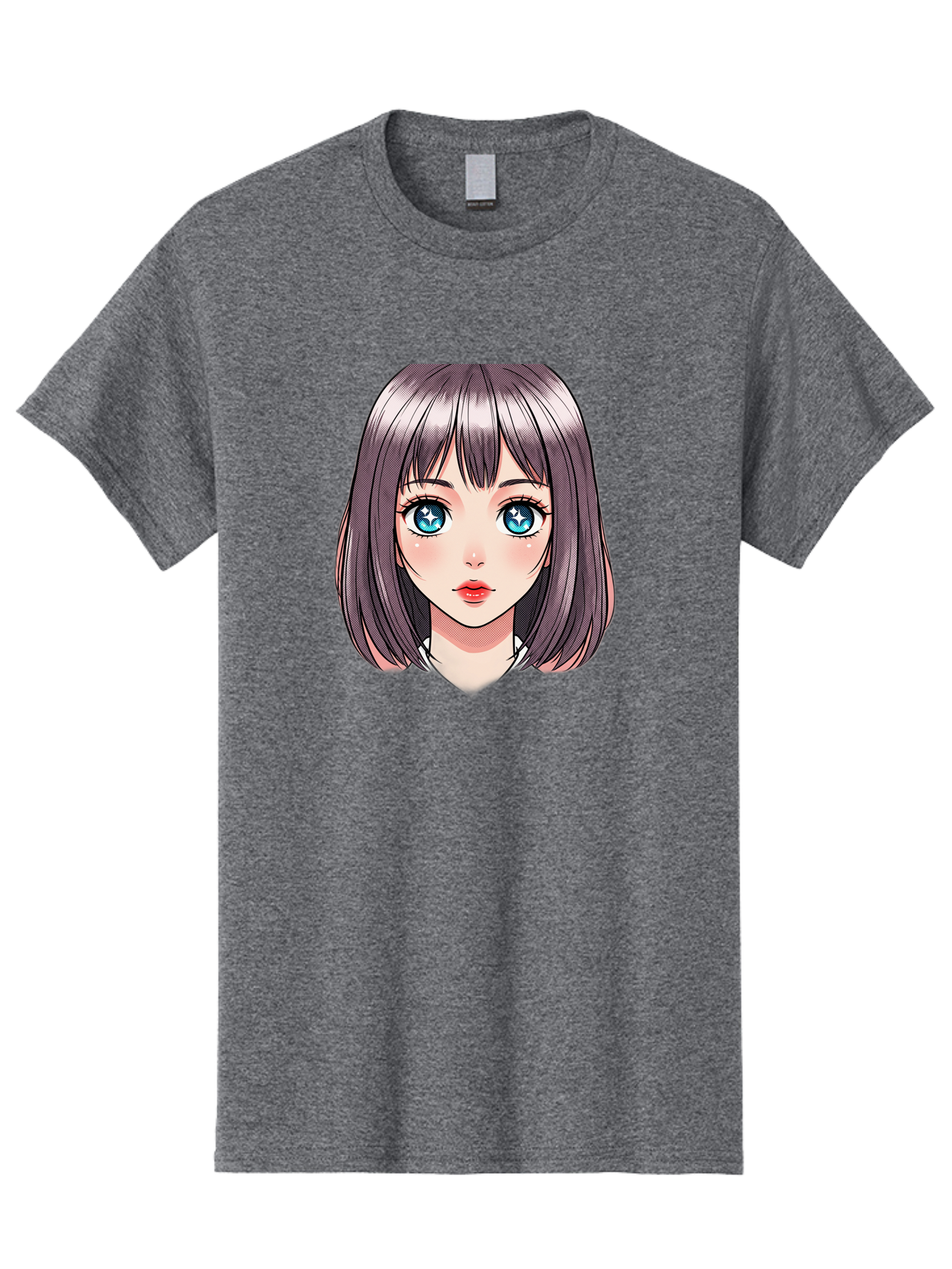 Anime-Girl Men'S Graphic Tee, 100% Cotton, Comfortable Casual Summer Wear, Machine Washable, Anime Girl, Manga Style, Blue Eyes, Short Hair, Bangs, Cartoon Character, Vibrant Colors, Kawaii Art, Digital Illustration, Young Female Character, Bab648 3