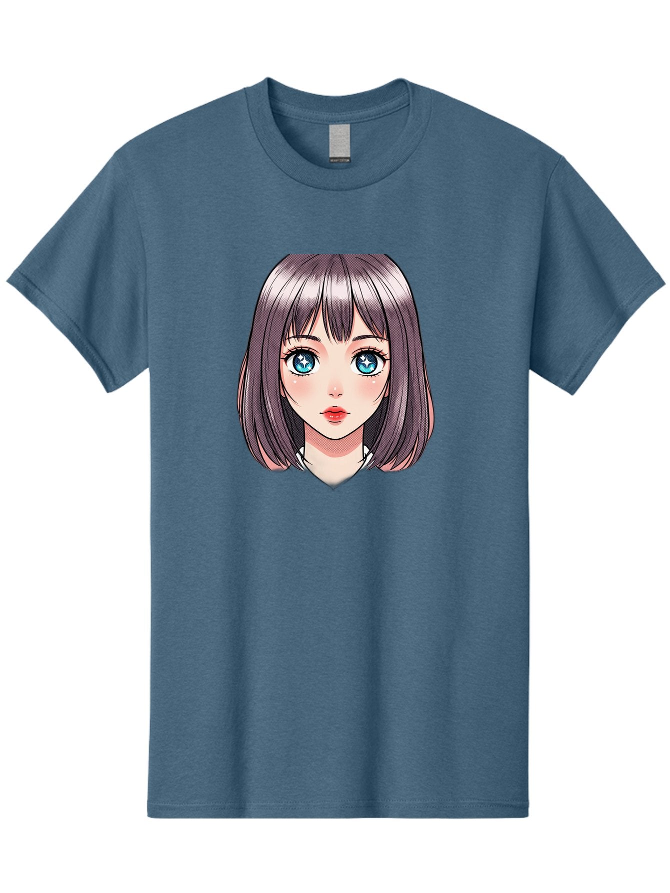 Anime-Girl Men'S Graphic Tee, 100% Cotton, Comfortable Casual Summer Wear, Machine Washable, Anime Girl, Manga Style, Blue Eyes, Short Hair, Bangs, Cartoon Character, Vibrant Colors, Kawaii Art, Digital Illustration, Young Female Character, Bab648