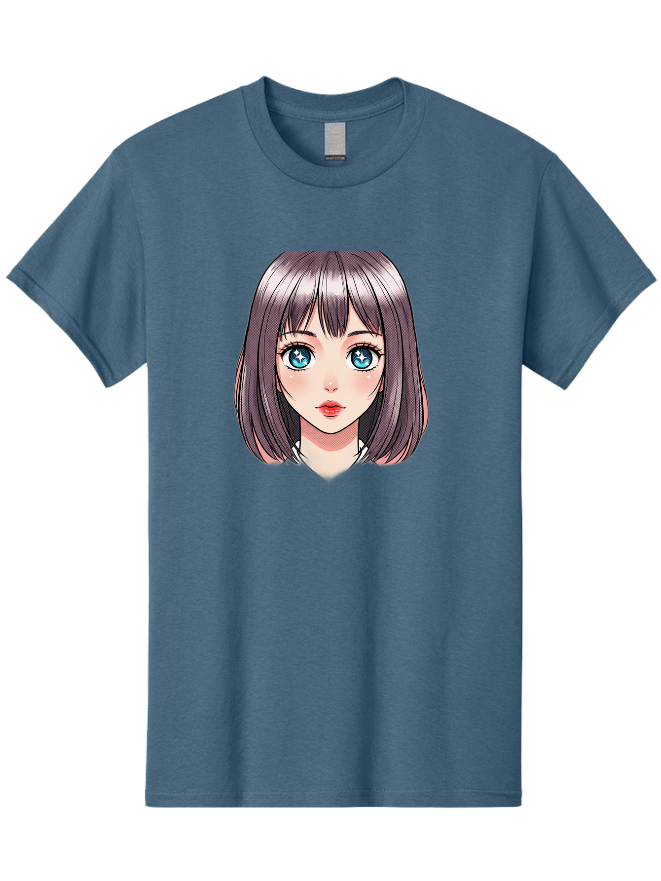 Anime-Girl Men'S Graphic Tee, 100% Cotton, Comfortable Casual Summer Wear, Machine Washable, Anime Girl, Manga Style, Blue Eyes, Short Hair, Bangs, Cartoon Character, Vibrant Colors, Kawaii Art, Digital Illustration, Young Female Character, Bab648 10