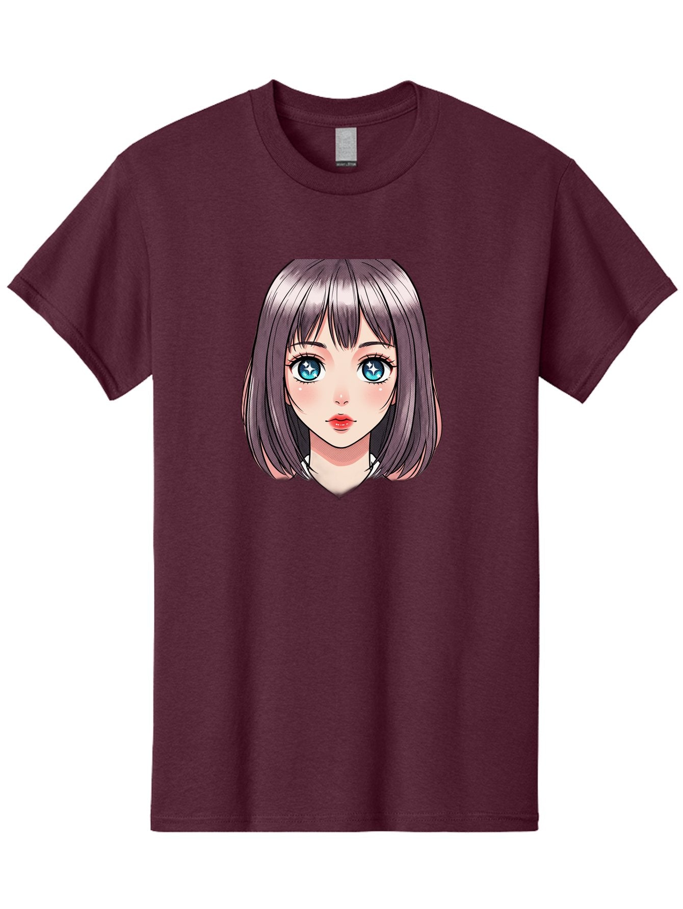 Anime-Girl Men'S Graphic Tee, 100% Cotton, Comfortable Casual Summer Wear, Machine Washable, Anime Girl, Manga Style, Blue Eyes, Short Hair, Bangs, Cartoon Character, Vibrant Colors, Kawaii Art, Digital Illustration, Young Female Character, Bab648 11