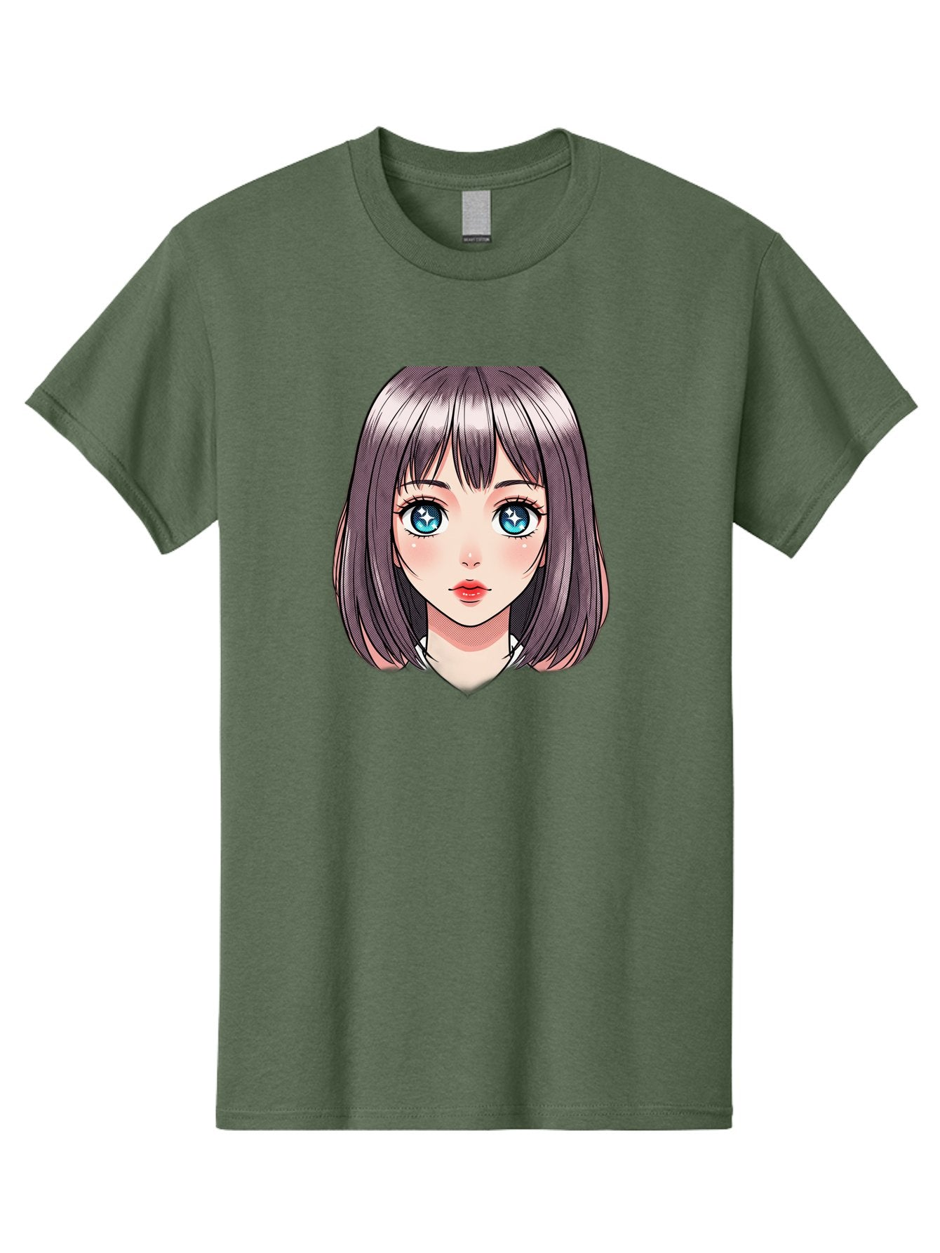 Anime-Girl Men'S Graphic Tee, 100% Cotton, Comfortable Casual Summer Wear, Machine Washable, Anime Girl, Manga Style, Blue Eyes, Short Hair, Bangs, Cartoon Character, Vibrant Colors, Kawaii Art, Digital Illustration, Young Female Character, Bab648