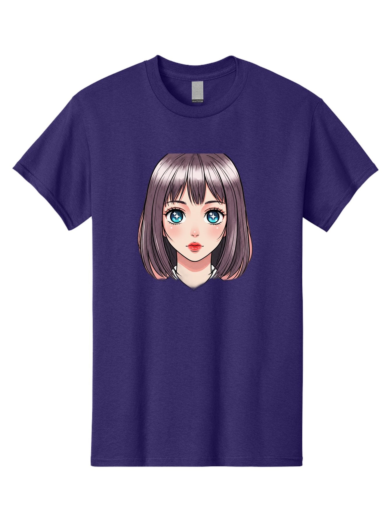 Anime-Girl Men'S Graphic Tee, 100% Cotton, Comfortable Casual Summer Wear, Machine Washable, Anime Girl, Manga Style, Blue Eyes, Short Hair, Bangs, Cartoon Character, Vibrant Colors, Kawaii Art, Digital Illustration, Young Female Character, Bab648 14