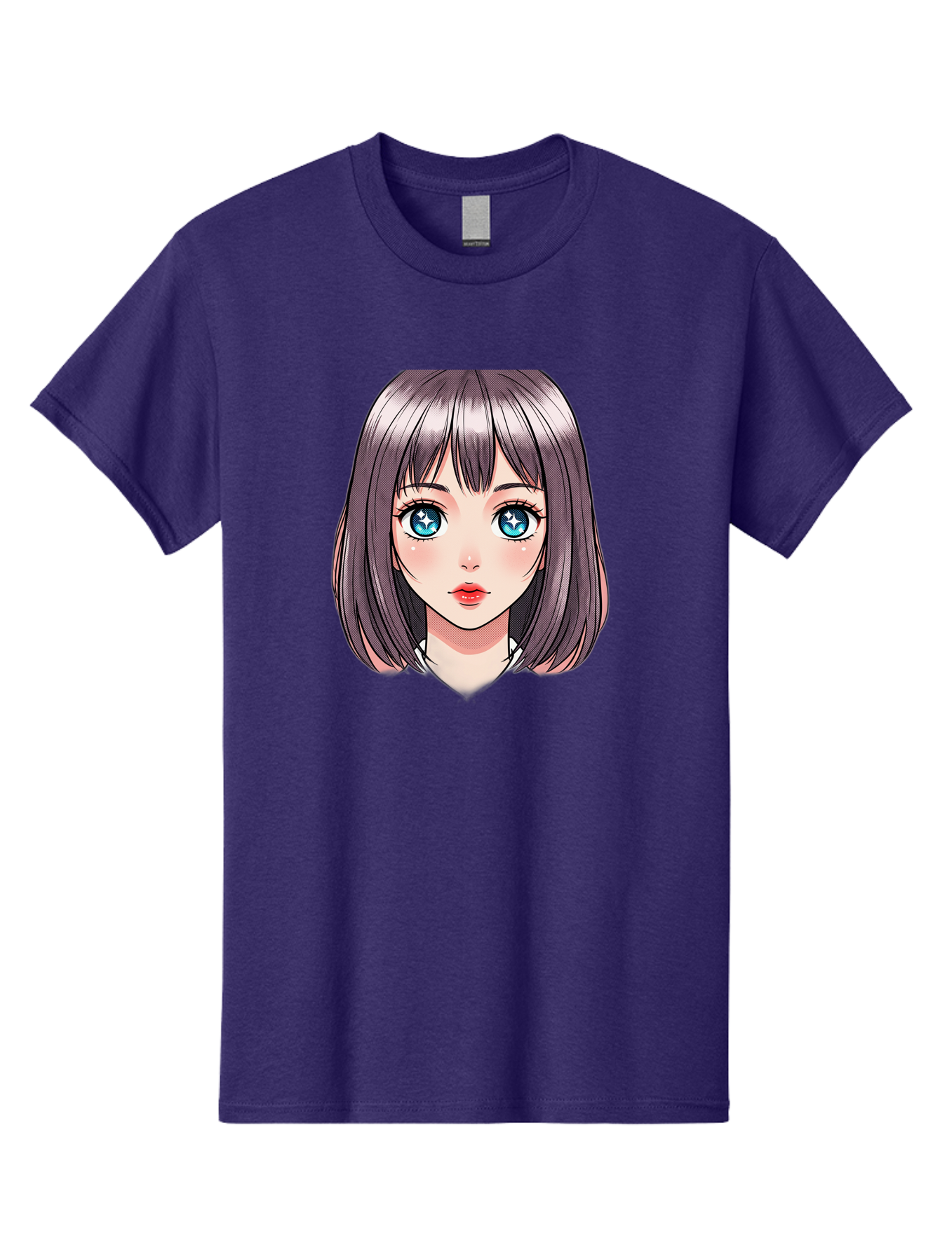 Anime-Girl Men'S Graphic Tee, 100% Cotton, Comfortable Casual Summer Wear, Machine Washable, Anime Girl, Manga Style, Blue Eyes, Short Hair, Bangs, Cartoon Character, Vibrant Colors, Kawaii Art, Digital Illustration, Young Female Character, Bab648