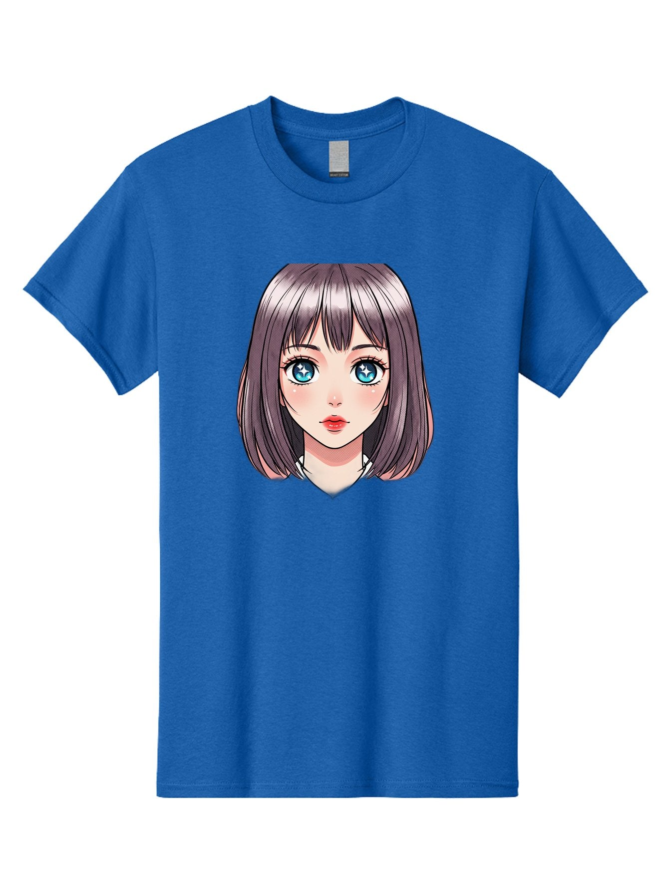 Anime-Girl Men'S Graphic Tee, 100% Cotton, Comfortable Casual Summer Wear, Machine Washable, Anime Girl, Manga Style, Blue Eyes, Short Hair, Bangs, Cartoon Character, Vibrant Colors, Kawaii Art, Digital Illustration, Young Female Character, Bab648 3
