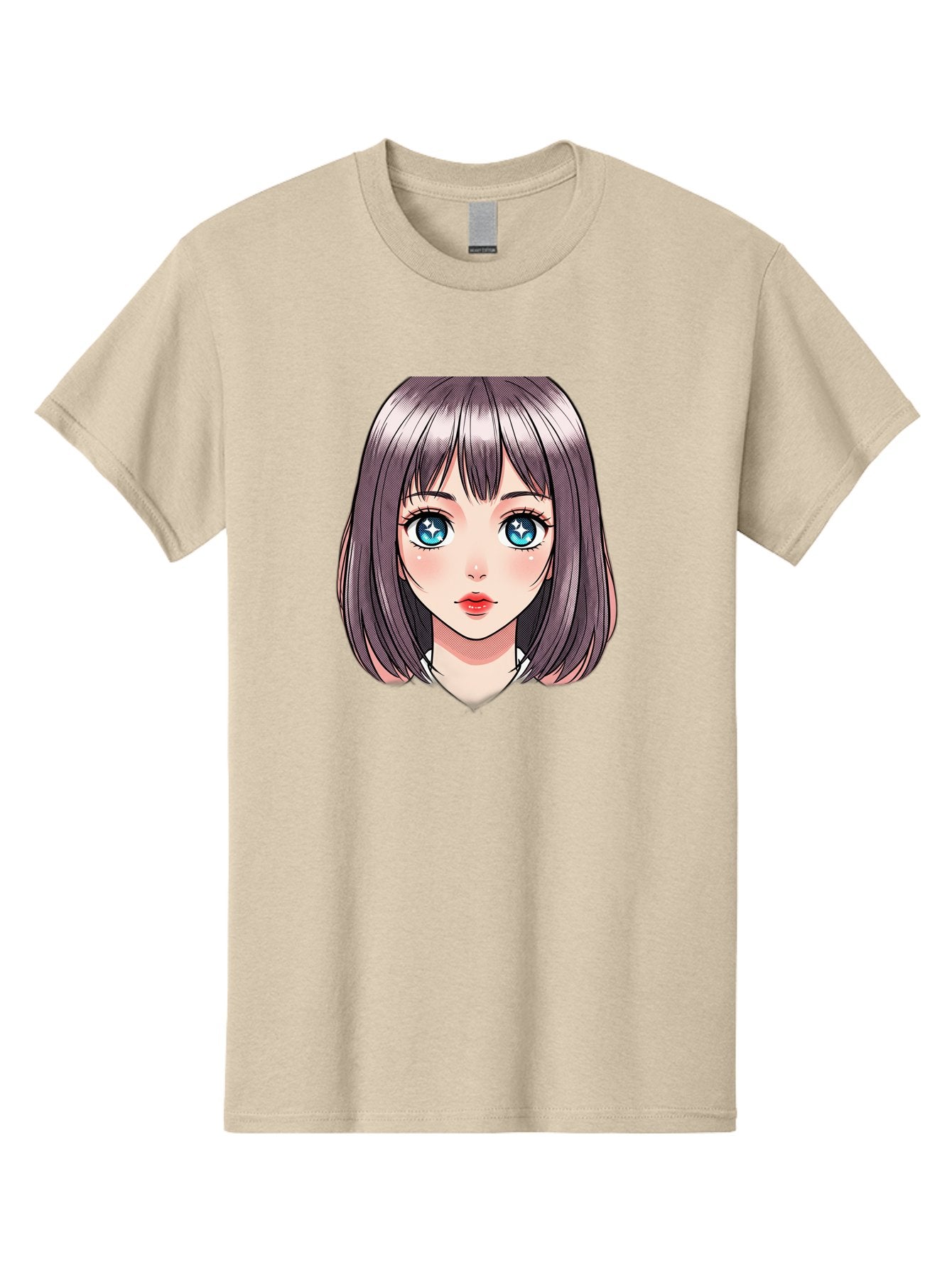 Anime-Girl Men'S Graphic Tee, 100% Cotton, Comfortable Casual Summer Wear, Machine Washable, Anime Girl, Manga Style, Blue Eyes, Short Hair, Bangs, Cartoon Character, Vibrant Colors, Kawaii Art, Digital Illustration, Young Female Character, Bab648 4