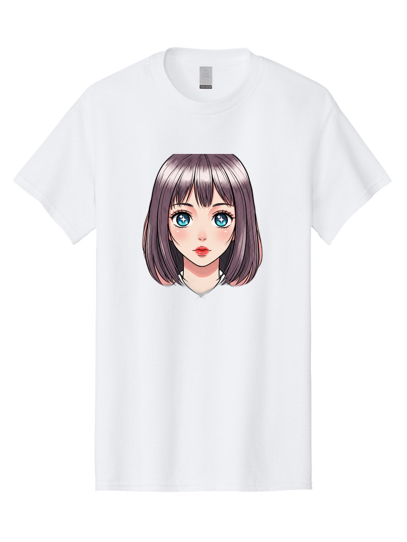 Anime-Girl Men'S Graphic Tee, 100% Cotton, Comfortable Casual Summer Wear, Machine Washable, Anime Girl, Manga Style, Blue Eyes, Short Hair, Bangs, Cartoon Character, Vibrant Colors, Kawaii Art, Digital Illustration, Young Female Character, Bab648 15