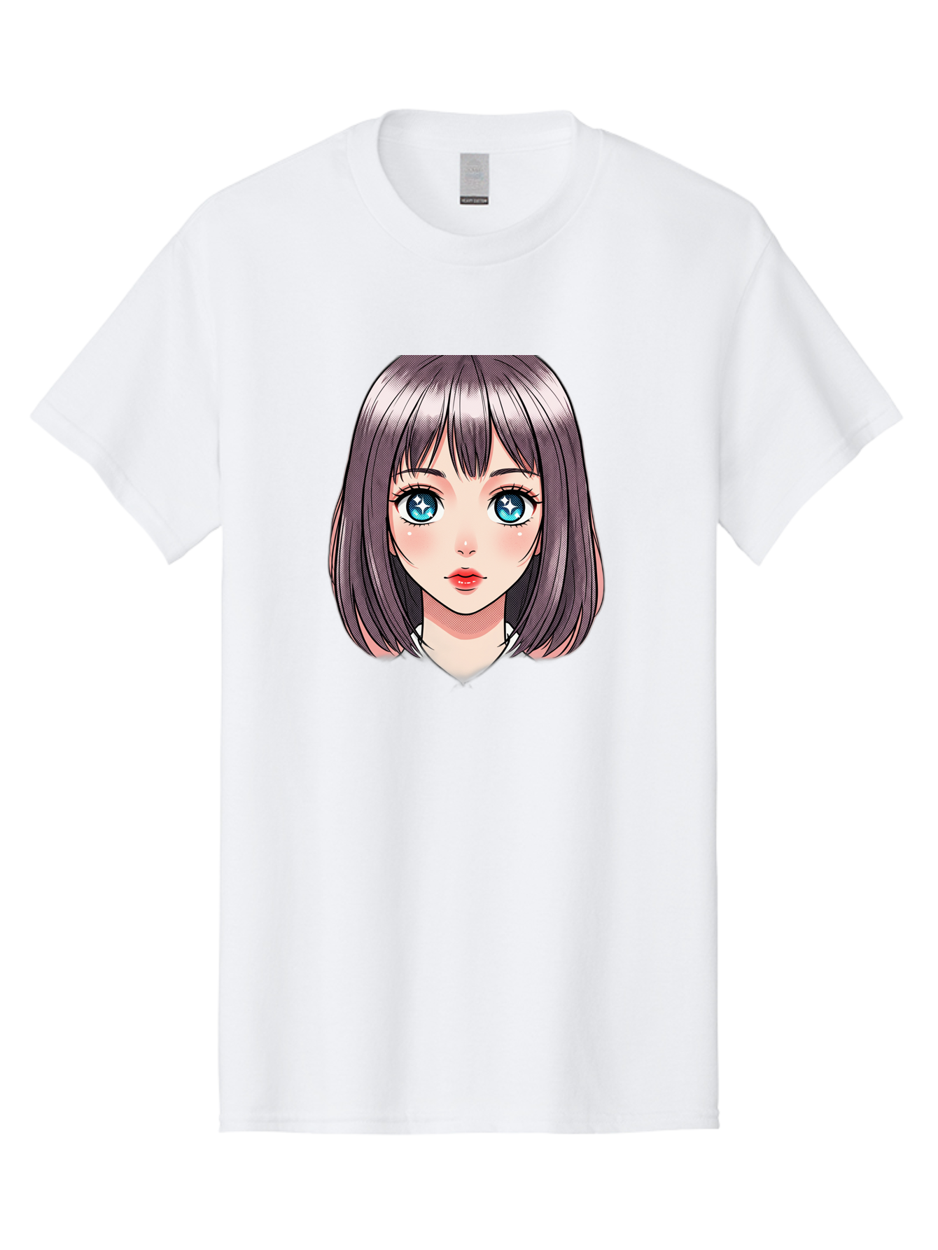 Anime-Girl Men'S Graphic Tee, 100% Cotton, Comfortable Casual Summer Wear, Machine Washable, Anime Girl, Manga Style, Blue Eyes, Short Hair, Bangs, Cartoon Character, Vibrant Colors, Kawaii Art, Digital Illustration, Young Female Character, Bab648