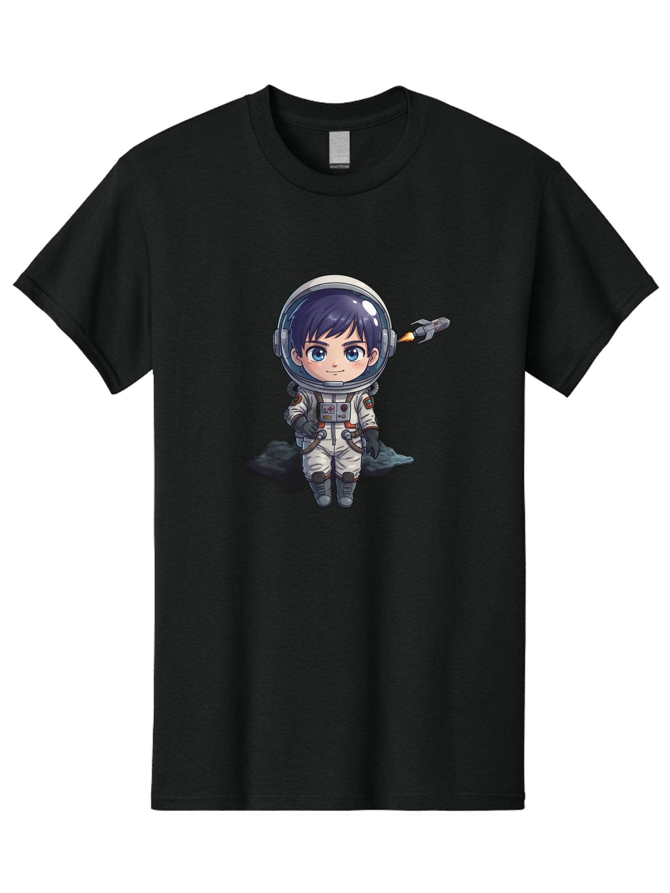 Astronaut-Boy Men'S Graphic Tee, 100% Cotton, Comfortable Casual Summer Wear, Machine Washable, Cartoon Astronaut, Chibi Character, Space Suit, Helmet, Blue Eyes, Dark Hair, Rocket Pack, Adventure, Cartoon Style, Kawaii Art, Futuristic, Bab649 5
