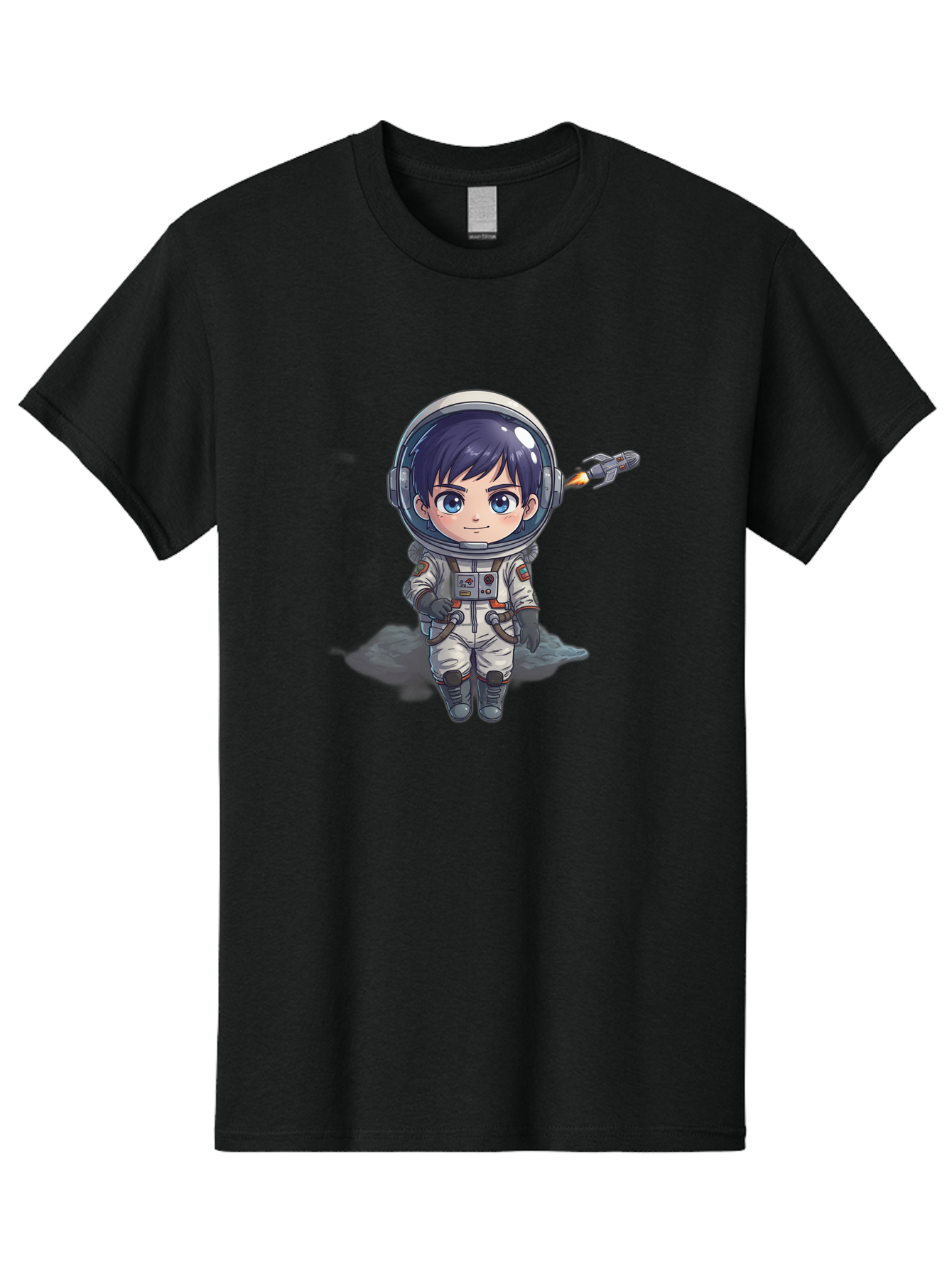 Astronaut-Boy Men'S Graphic Tee, 100% Cotton, Comfortable Casual Summer Wear, Machine Washable, Cartoon Astronaut, Chibi Character, Space Suit, Helmet, Blue Eyes, Dark Hair, Rocket Pack, Adventure, Cartoon Style, Kawaii Art, Futuristic, Bab649 8