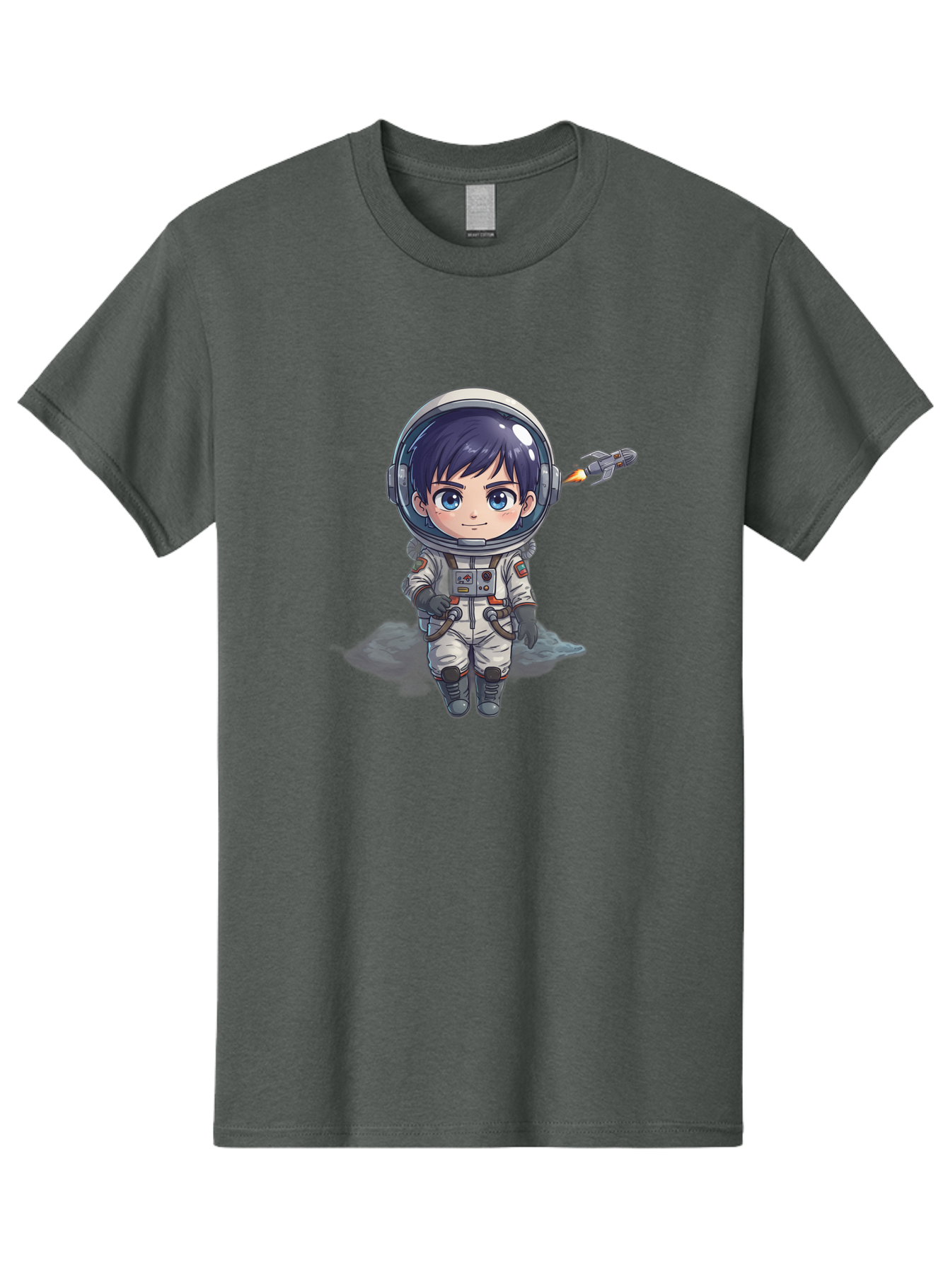 Astronaut-Boy Men'S Graphic Tee, 100% Cotton, Comfortable Casual Summer Wear, Machine Washable, Cartoon Astronaut, Chibi Character, Space Suit, Helmet, Blue Eyes, Dark Hair, Rocket Pack, Adventure, Cartoon Style, Kawaii Art, Futuristic, Bab649