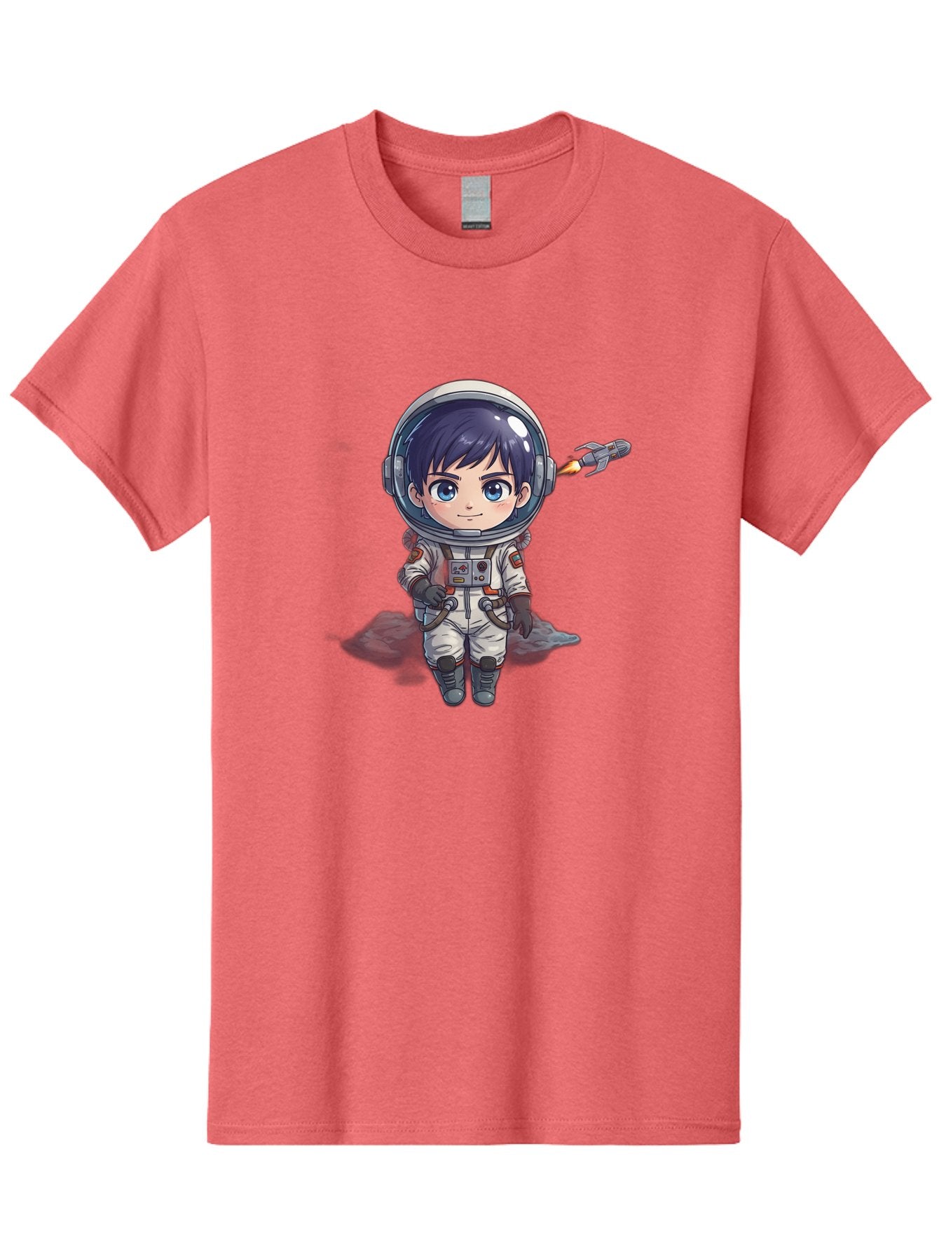 Astronaut-Boy Men'S Graphic Tee, 100% Cotton, Comfortable Casual Summer Wear, Machine Washable, Cartoon Astronaut, Chibi Character, Space Suit, Helmet, Blue Eyes, Dark Hair, Rocket Pack, Adventure, Cartoon Style, Kawaii Art, Futuristic, Bab649 6