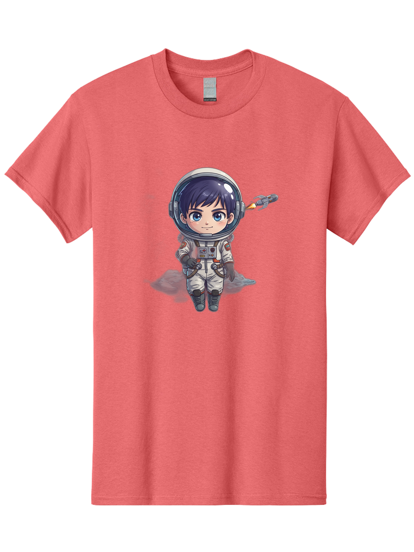 Astronaut-Boy Men'S Graphic Tee, 100% Cotton, Comfortable Casual Summer Wear, Machine Washable, Cartoon Astronaut, Chibi Character, Space Suit, Helmet, Blue Eyes, Dark Hair, Rocket Pack, Adventure, Cartoon Style, Kawaii Art, Futuristic, Bab649 7