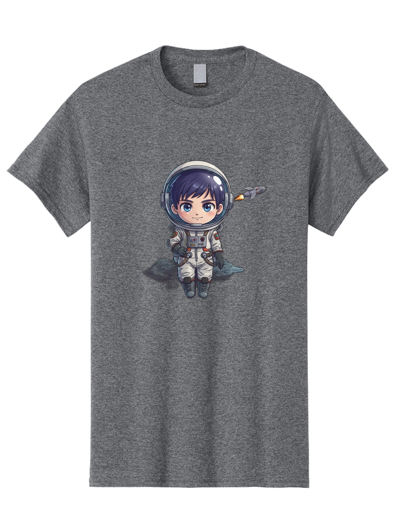 Astronaut-Boy Men'S Graphic Tee, 100% Cotton, Comfortable Casual Summer Wear, Machine Washable, Cartoon Astronaut, Chibi Character, Space Suit, Helmet, Blue Eyes, Dark Hair, Rocket Pack, Adventure, Cartoon Style, Kawaii Art, Futuristic, Bab649