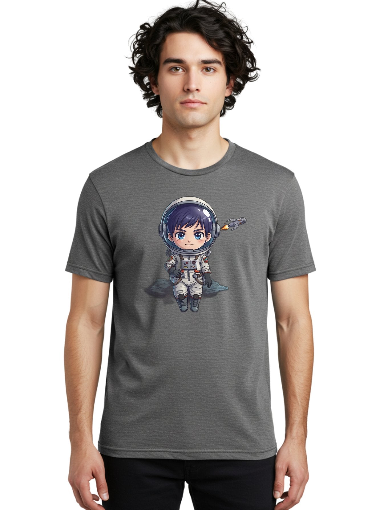 Astronaut-Boy Men'S Graphic Tee, 100% Cotton, Comfortable Casual Summer Wear, Machine Washable, Cartoon Astronaut, Chibi Character, Space Suit, Helmet, Blue Eyes, Dark Hair, Rocket Pack, Adventure, Cartoon Style, Kawaii Art, Futuristic, Bab649 19