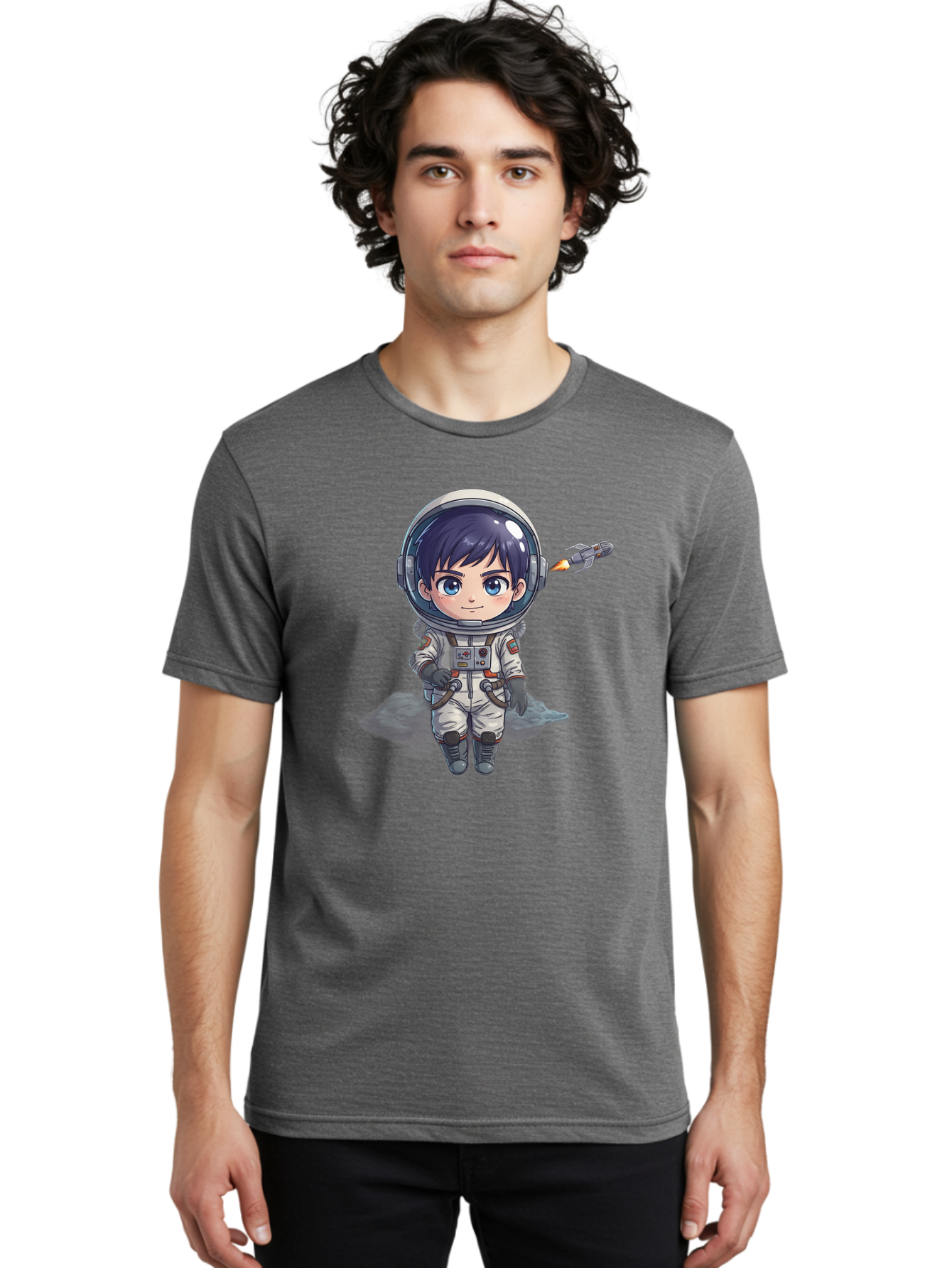 Astronaut-Boy Men'S Graphic Tee, 100% Cotton, Comfortable Casual Summer Wear, Machine Washable, Cartoon Astronaut, Chibi Character, Space Suit, Helmet, Blue Eyes, Dark Hair, Rocket Pack, Adventure, Cartoon Style, Kawaii Art, Futuristic, Bab649 26