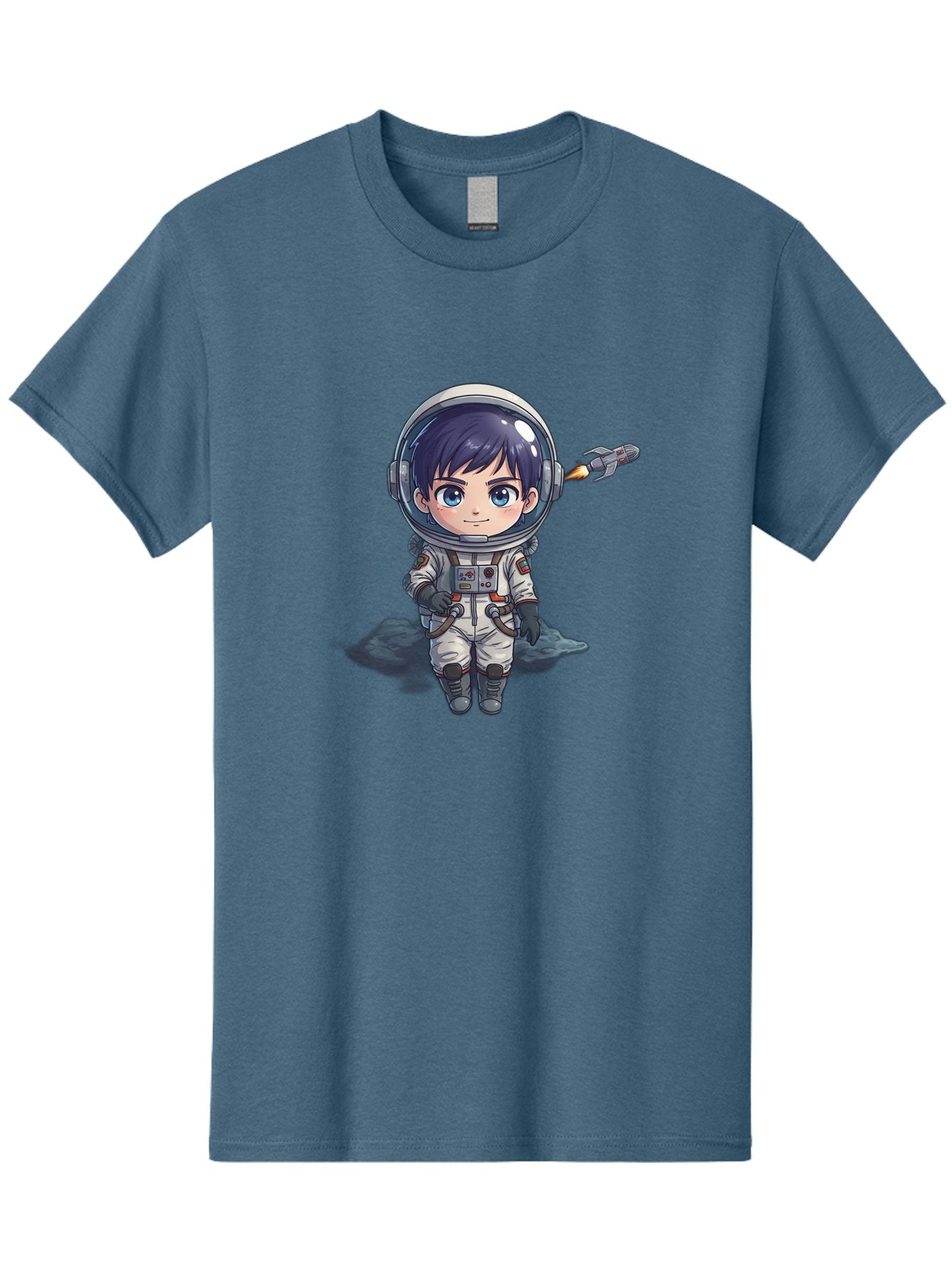 Astronaut-Boy Men'S Graphic Tee, 100% Cotton, Comfortable Casual Summer Wear, Machine Washable, Cartoon Astronaut, Chibi Character, Space Suit, Helmet, Blue Eyes, Dark Hair, Rocket Pack, Adventure, Cartoon Style, Kawaii Art, Futuristic, Bab649 3