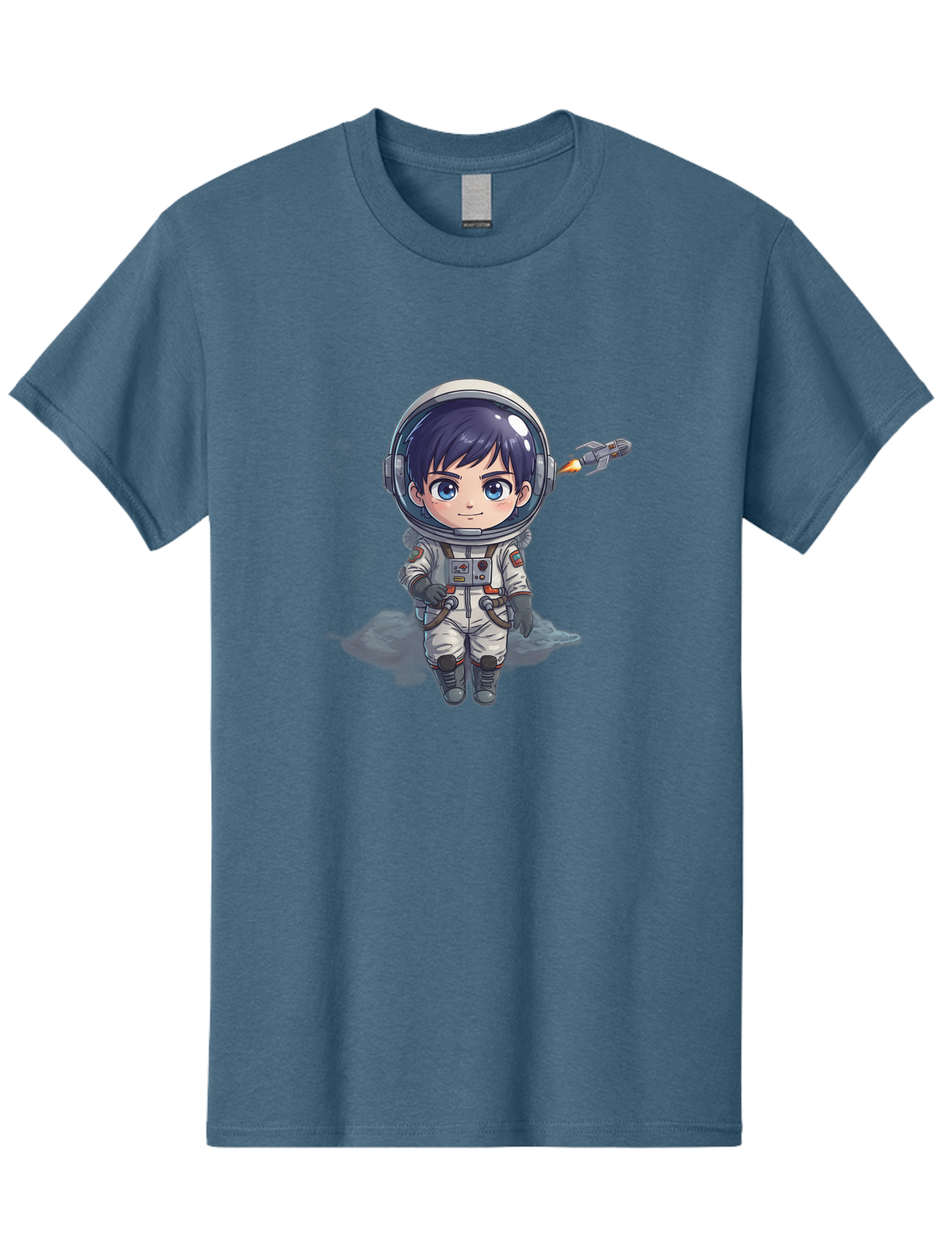 Astronaut-Boy Men'S Graphic Tee, 100% Cotton, Comfortable Casual Summer Wear, Machine Washable, Cartoon Astronaut, Chibi Character, Space Suit, Helmet, Blue Eyes, Dark Hair, Rocket Pack, Adventure, Cartoon Style, Kawaii Art, Futuristic, Bab649 9