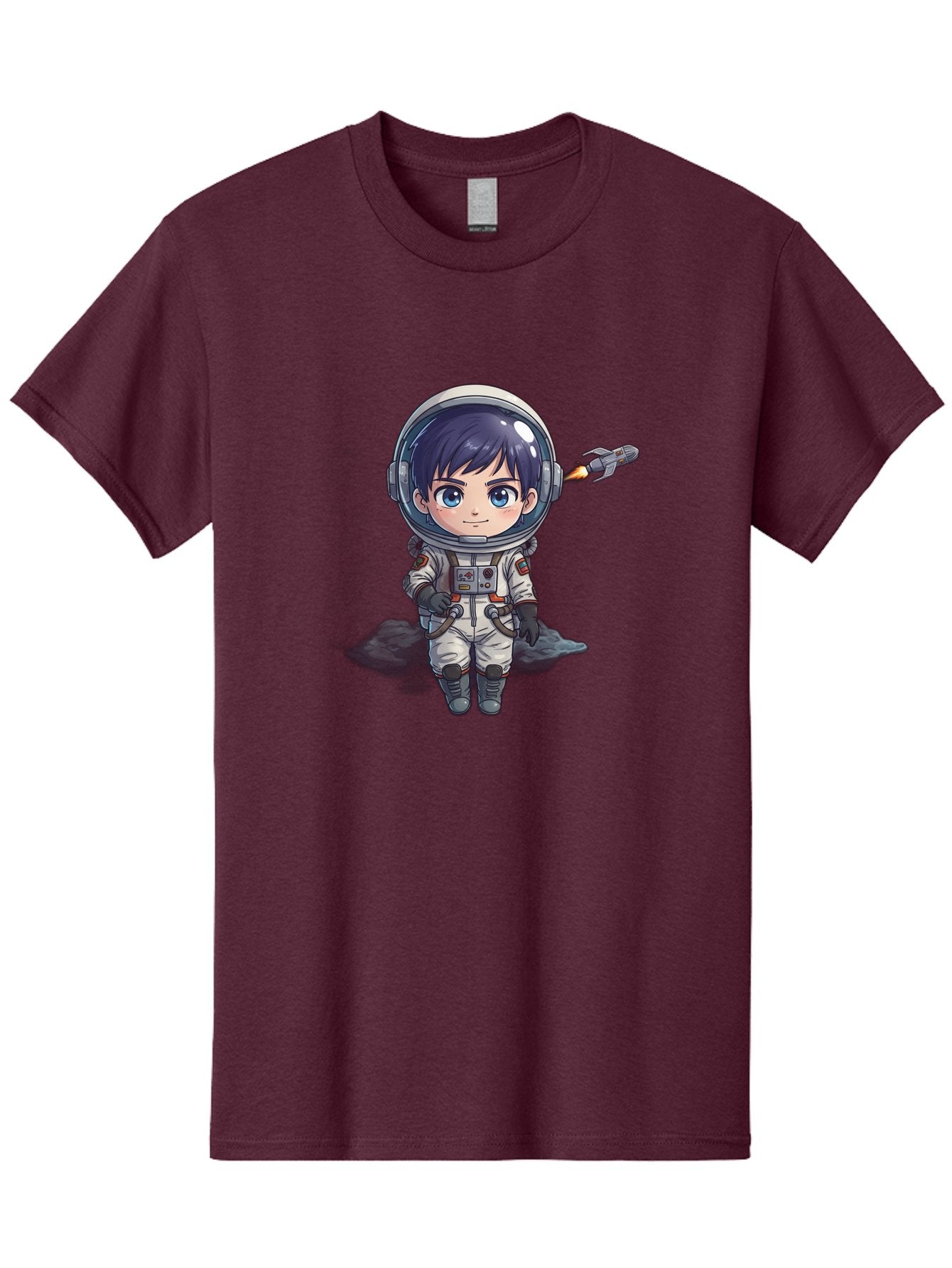 Astronaut-Boy Men'S Graphic Tee, 100% Cotton, Comfortable Casual Summer Wear, Machine Washable, Cartoon Astronaut, Chibi Character, Space Suit, Helmet, Blue Eyes, Dark Hair, Rocket Pack, Adventure, Cartoon Style, Kawaii Art, Futuristic, Bab649 13