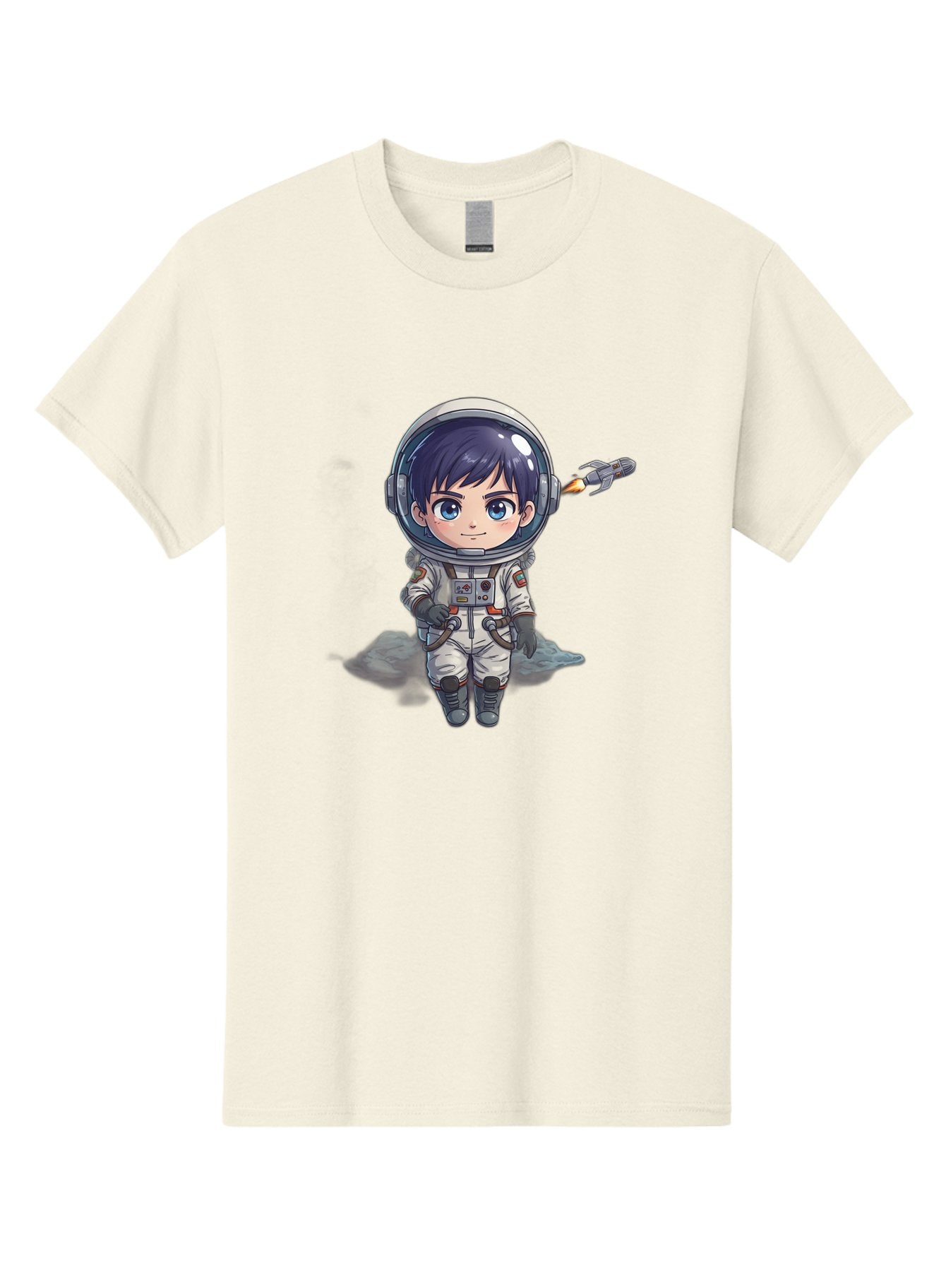 Astronaut-Boy Men'S Graphic Tee, 100% Cotton, Comfortable Casual Summer Wear, Machine Washable, Cartoon Astronaut, Chibi Character, Space Suit, Helmet, Blue Eyes, Dark Hair, Rocket Pack, Adventure, Cartoon Style, Kawaii Art, Futuristic, Bab649 9