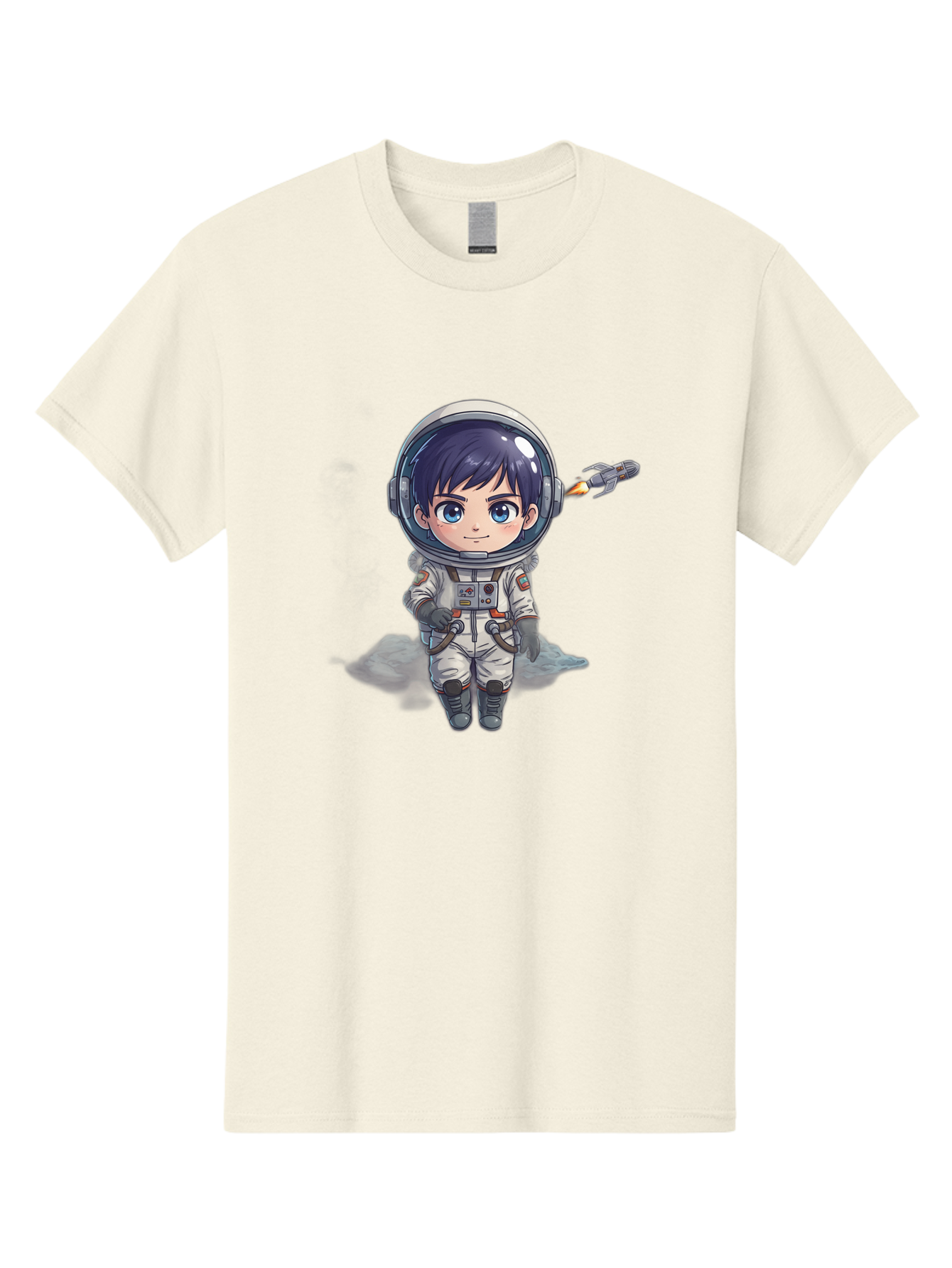 Astronaut-Boy Men'S Graphic Tee, 100% Cotton, Comfortable Casual Summer Wear, Machine Washable, Cartoon Astronaut, Chibi Character, Space Suit, Helmet, Blue Eyes, Dark Hair, Rocket Pack, Adventure, Cartoon Style, Kawaii Art, Futuristic, Bab649 5