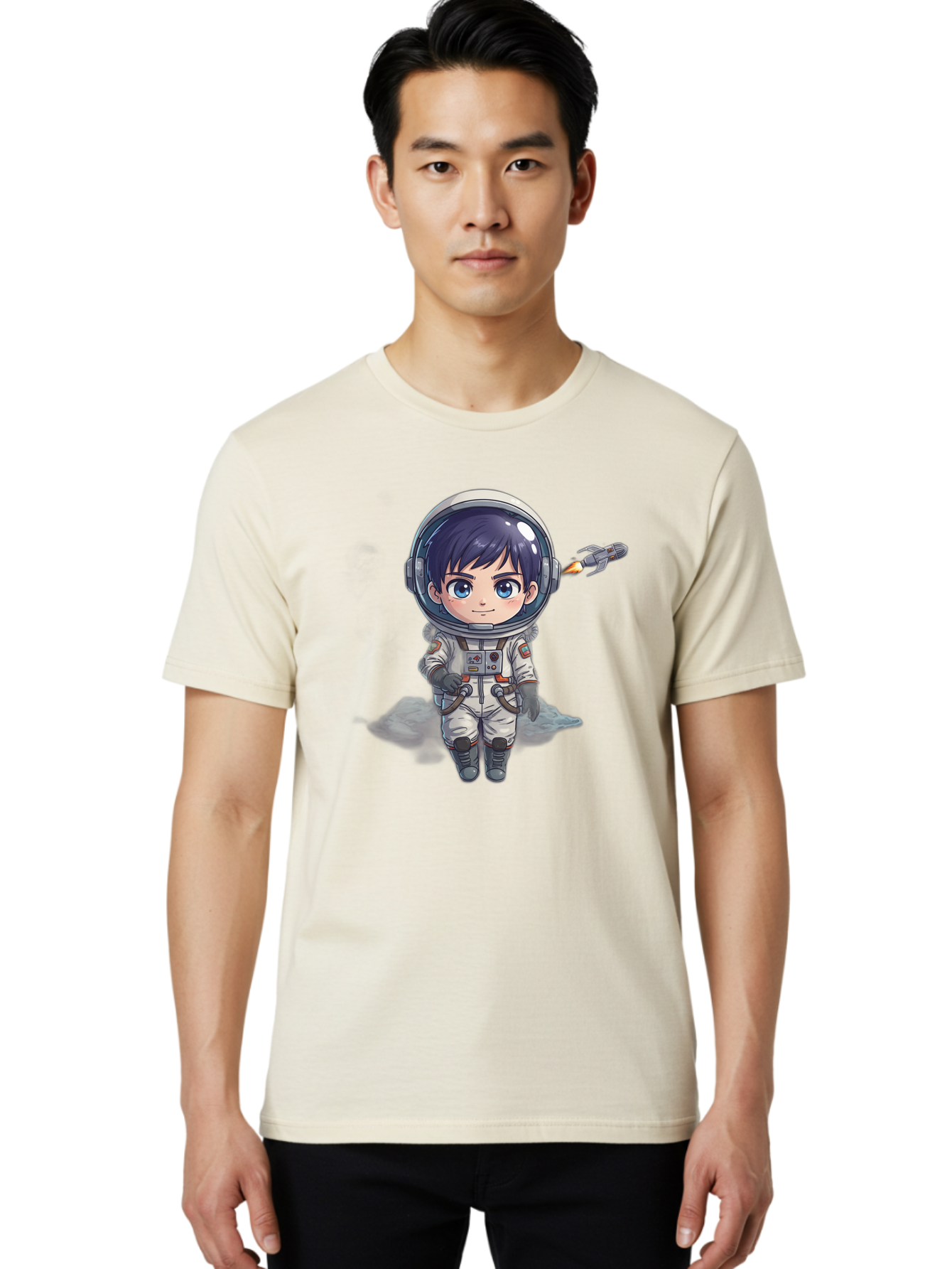 Astronaut-Boy Men'S Graphic Tee, 100% Cotton, Comfortable Casual Summer Wear, Machine Washable, Cartoon Astronaut, Chibi Character, Space Suit, Helmet, Blue Eyes, Dark Hair, Rocket Pack, Adventure, Cartoon Style, Kawaii Art, Futuristic, Bab649 20