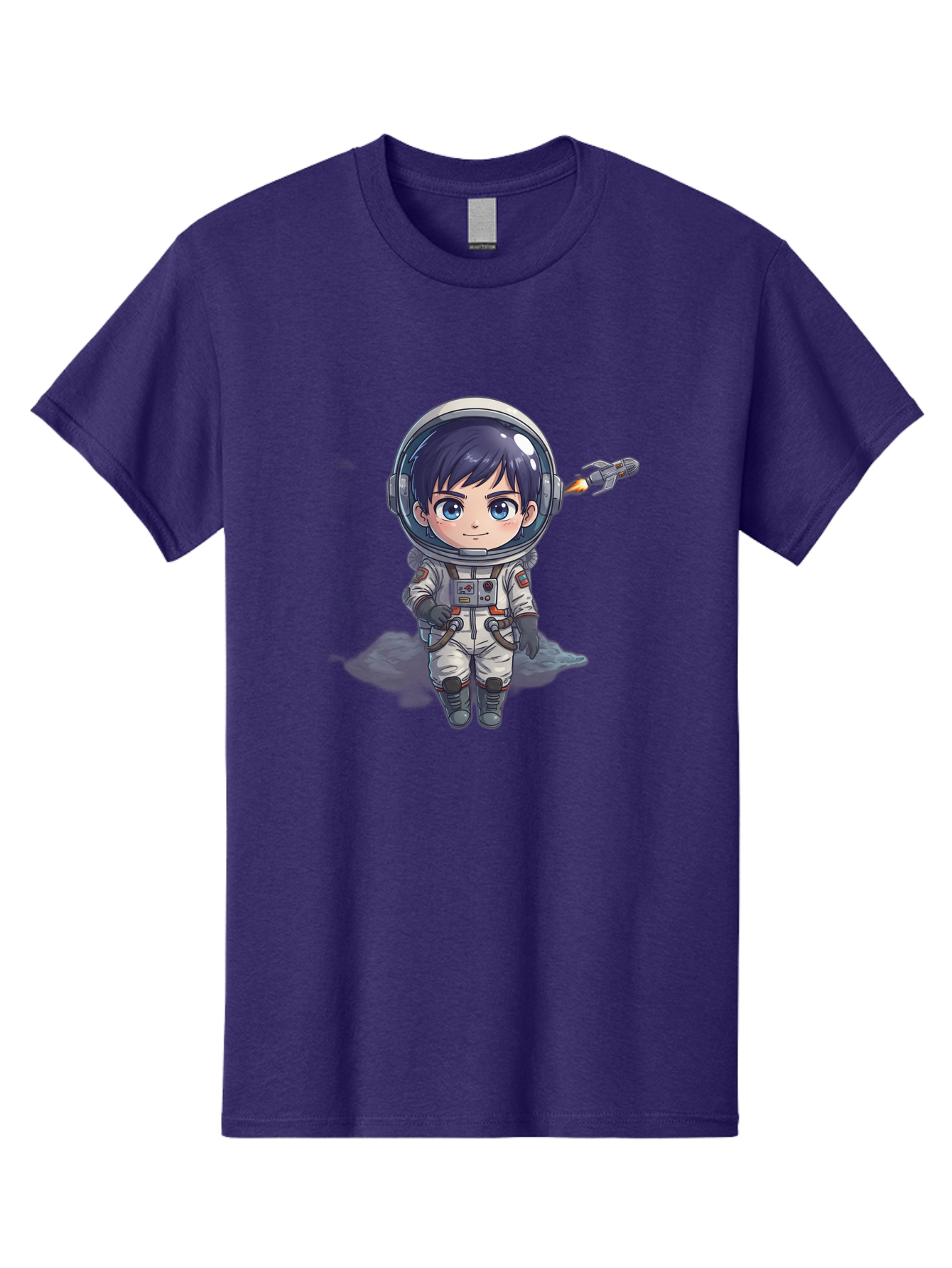 Astronaut-Boy Men'S Graphic Tee, 100% Cotton, Comfortable Casual Summer Wear, Machine Washable, Cartoon Astronaut, Chibi Character, Space Suit, Helmet, Blue Eyes, Dark Hair, Rocket Pack, Adventure, Cartoon Style, Kawaii Art, Futuristic, Bab649