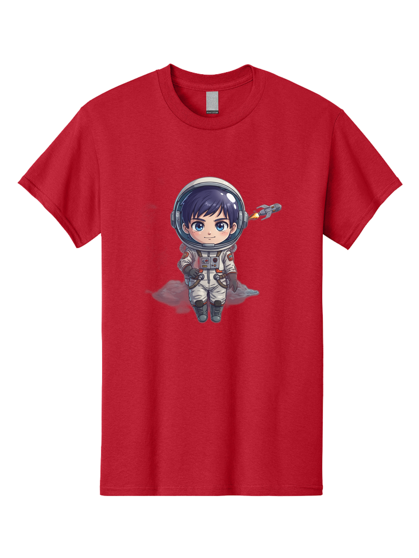 Astronaut-Boy Men'S Graphic Tee, 100% Cotton, Comfortable Casual Summer Wear, Machine Washable, Cartoon Astronaut, Chibi Character, Space Suit, Helmet, Blue Eyes, Dark Hair, Rocket Pack, Adventure, Cartoon Style, Kawaii Art, Futuristic, Bab649 6