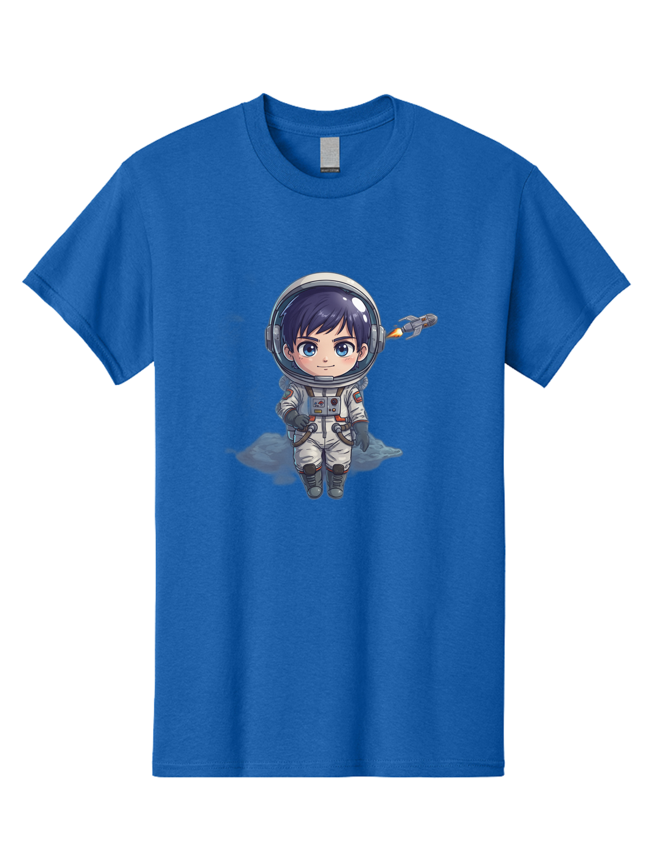 Astronaut-Boy Men'S Graphic Tee, 100% Cotton, Comfortable Casual Summer Wear, Machine Washable, Cartoon Astronaut, Chibi Character, Space Suit, Helmet, Blue Eyes, Dark Hair, Rocket Pack, Adventure, Cartoon Style, Kawaii Art, Futuristic, Bab649 3