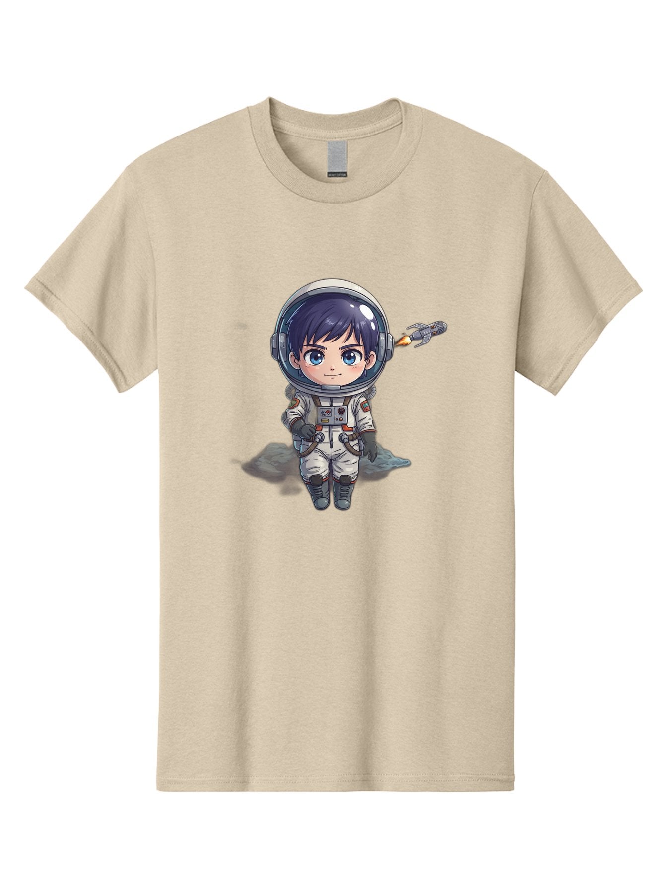 Astronaut-Boy Men'S Graphic Tee, 100% Cotton, Comfortable Casual Summer Wear, Machine Washable, Cartoon Astronaut, Chibi Character, Space Suit, Helmet, Blue Eyes, Dark Hair, Rocket Pack, Adventure, Cartoon Style, Kawaii Art, Futuristic, Bab649 4