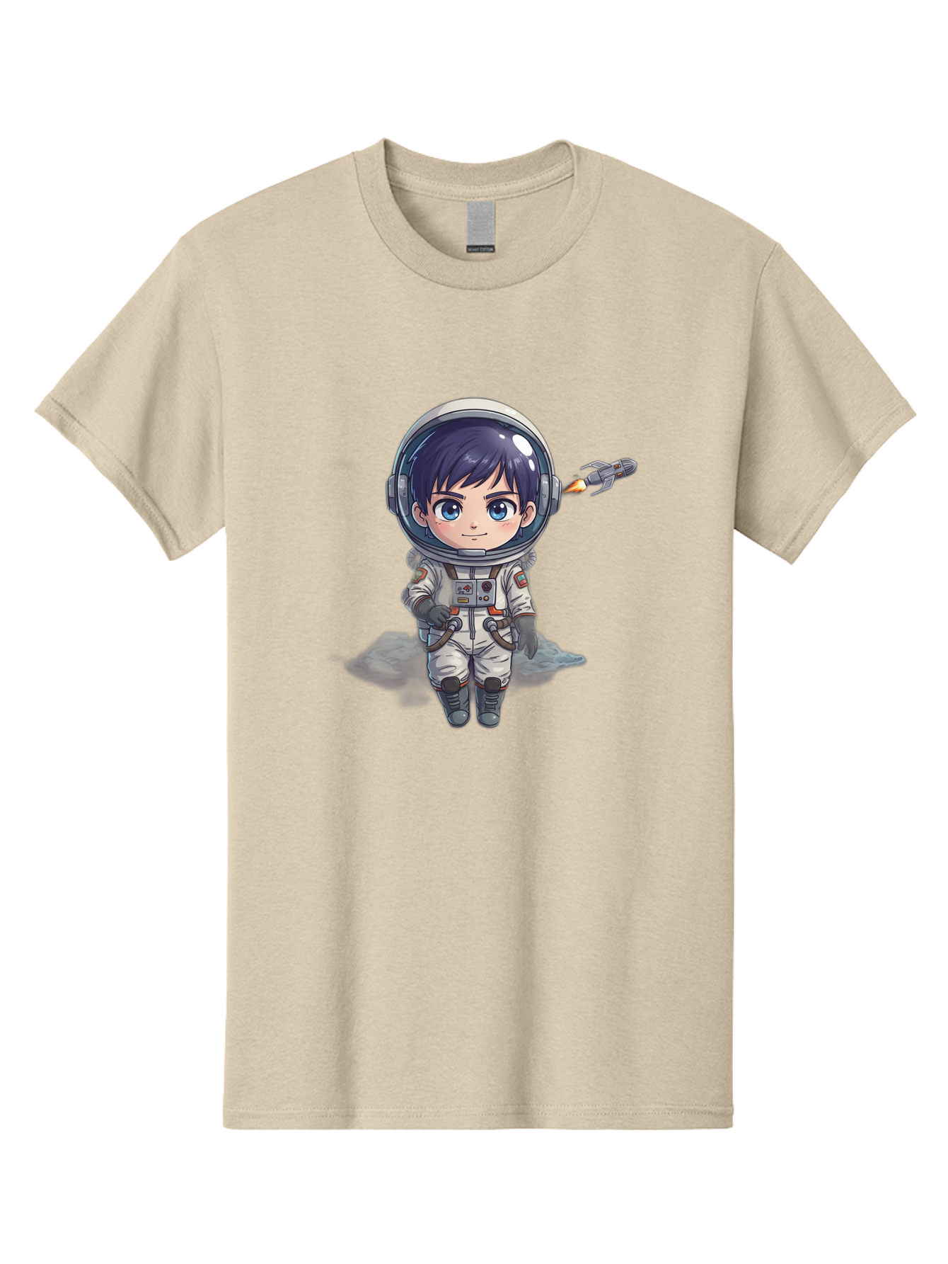 Astronaut-Boy Men'S Graphic Tee, 100% Cotton, Comfortable Casual Summer Wear, Machine Washable, Cartoon Astronaut, Chibi Character, Space Suit, Helmet, Blue Eyes, Dark Hair, Rocket Pack, Adventure, Cartoon Style, Kawaii Art, Futuristic, Bab649 12