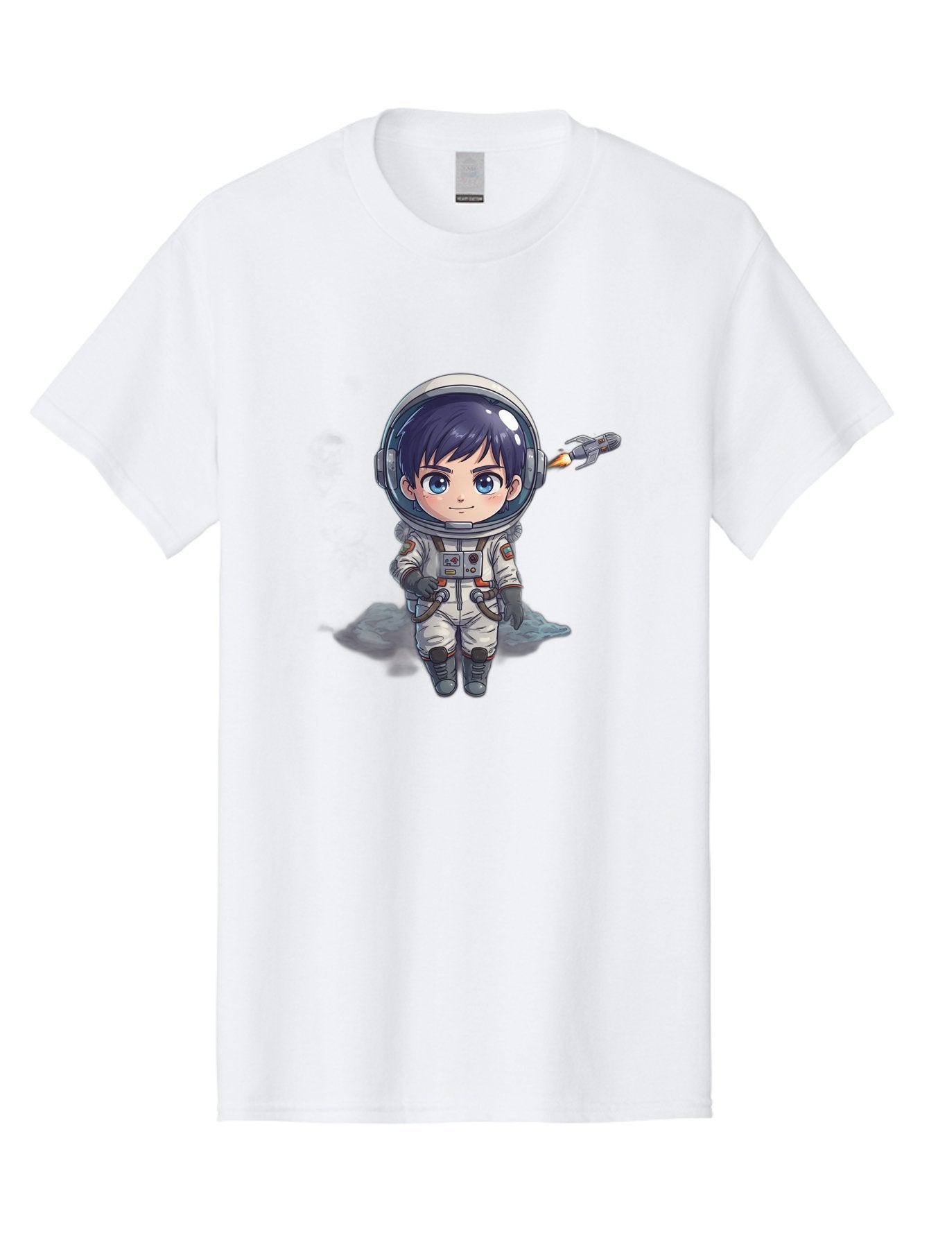 Astronaut-Boy Men'S Graphic Tee, 100% Cotton, Comfortable Casual Summer Wear, Machine Washable, Cartoon Astronaut, Chibi Character, Space Suit, Helmet, Blue Eyes, Dark Hair, Rocket Pack, Adventure, Cartoon Style, Kawaii Art, Futuristic, Bab649