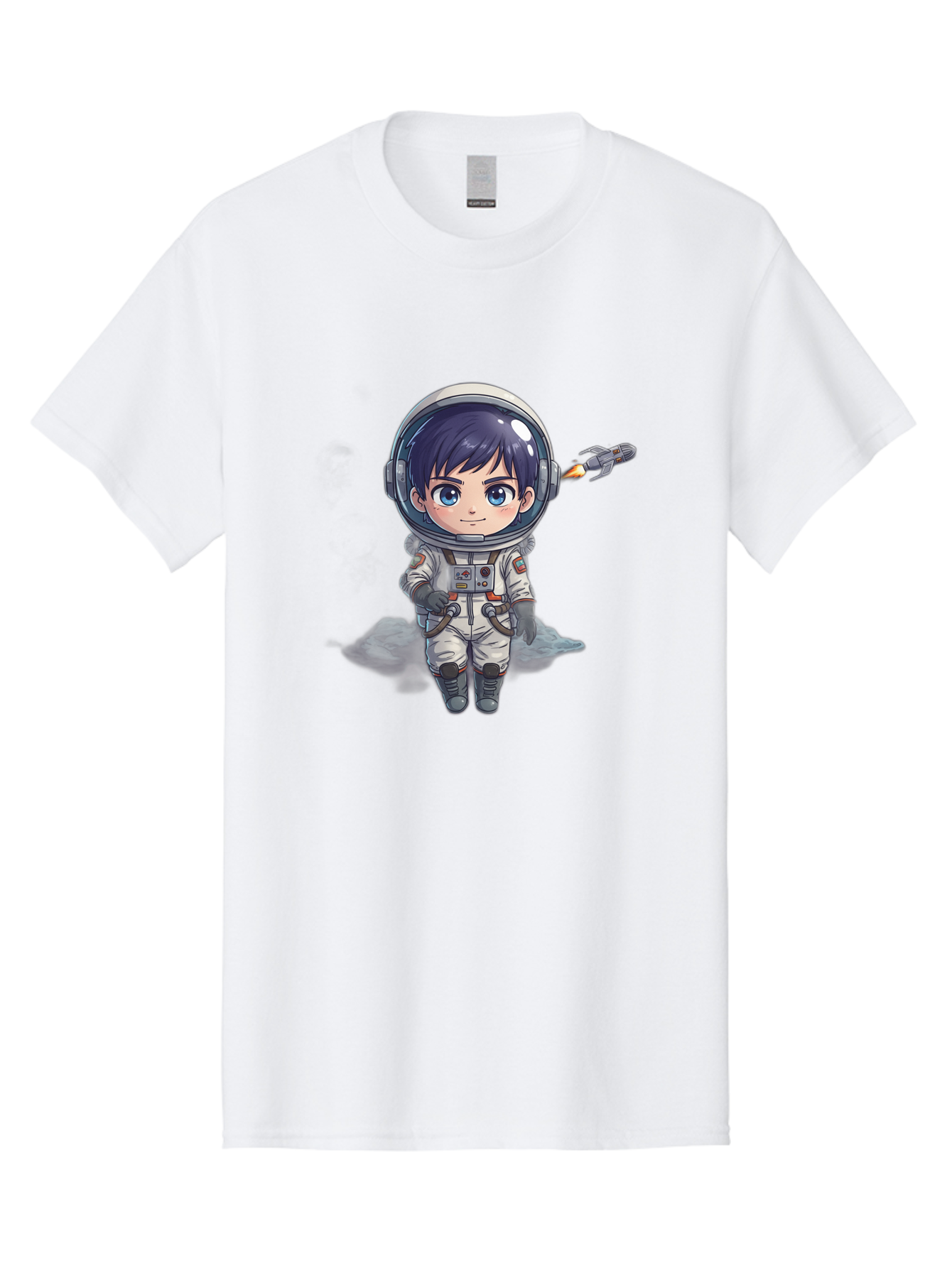 Astronaut-Boy Men'S Graphic Tee, 100% Cotton, Comfortable Casual Summer Wear, Machine Washable, Cartoon Astronaut, Chibi Character, Space Suit, Helmet, Blue Eyes, Dark Hair, Rocket Pack, Adventure, Cartoon Style, Kawaii Art, Futuristic, Bab649 10