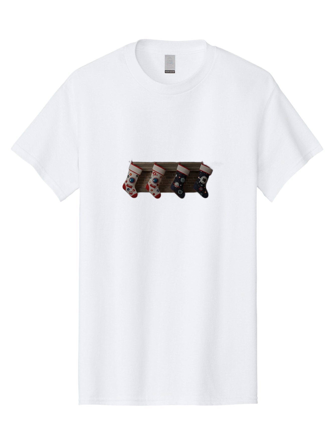 Astronaut-Christmas-Stockings Men'S Graphic Tee, 100% Cotton, Comfortable Casual Summer Wear, Machine Washable, Christmas Stockings, Holiday Decor, Festive Socks, Holiday Cheer, Wall Decoration, Brick Wall, Christmas Celebration, Bab650 12